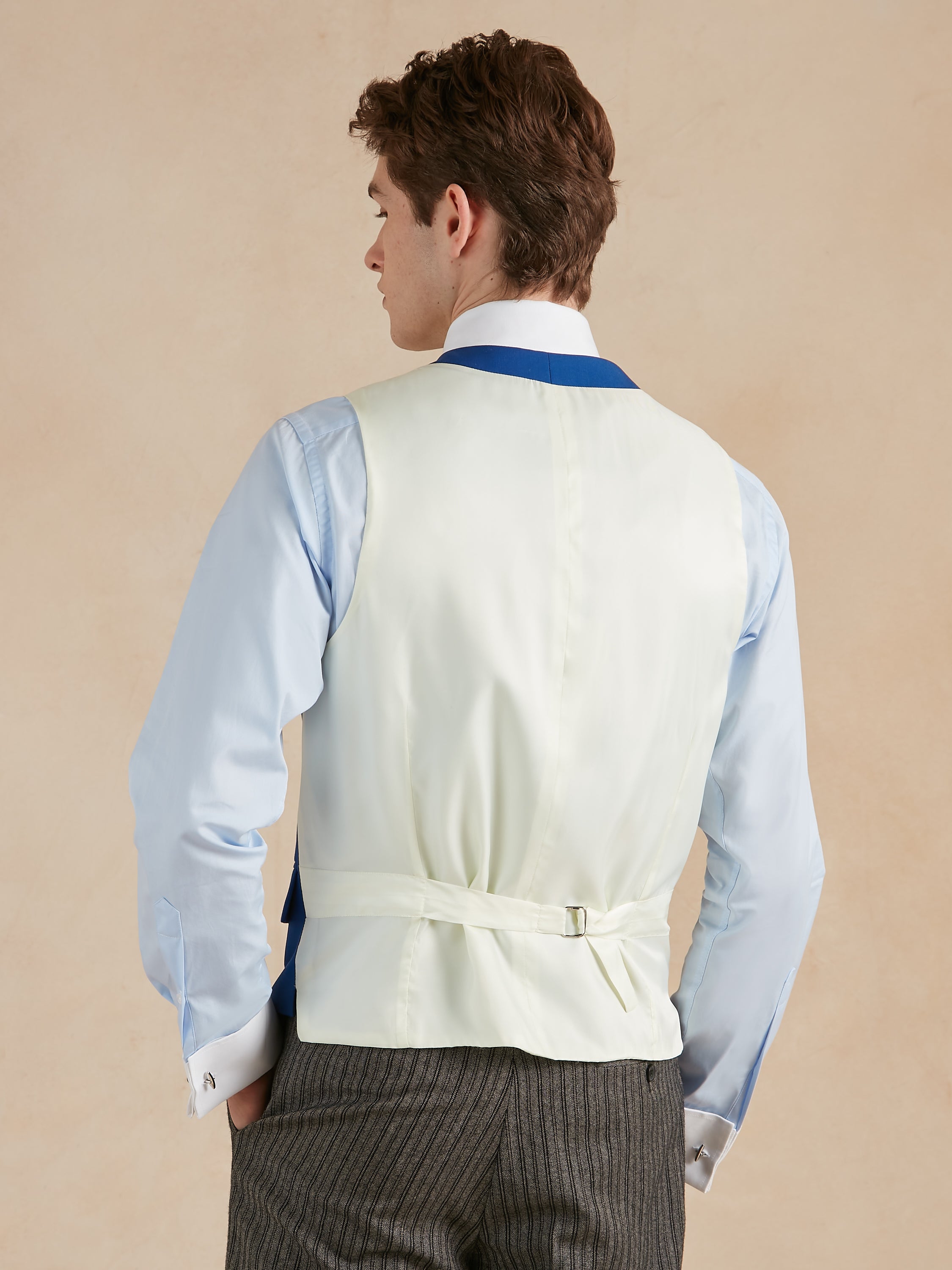Single Breasted Wool Waistcoat With Piping - Royal Blue