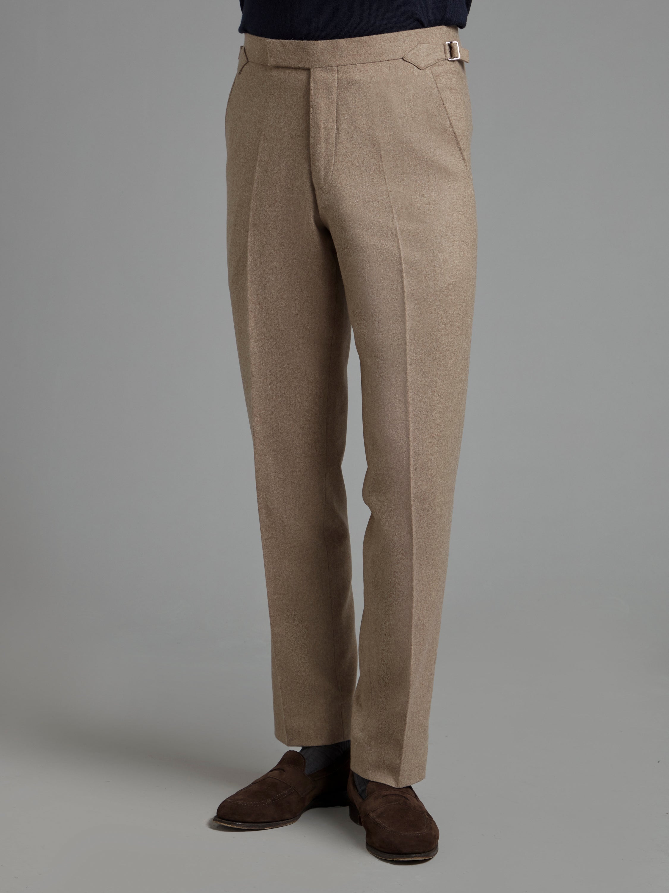 Sloane Exclusive Pleated Trousers - Beige Wool Twill