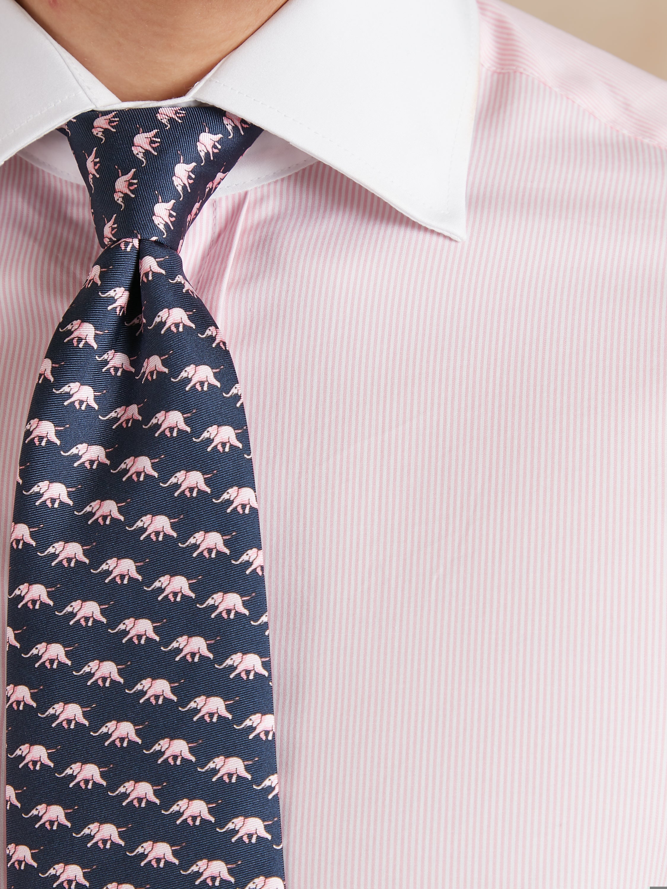 Striped Shirt with White Collar and Cuff - Pink