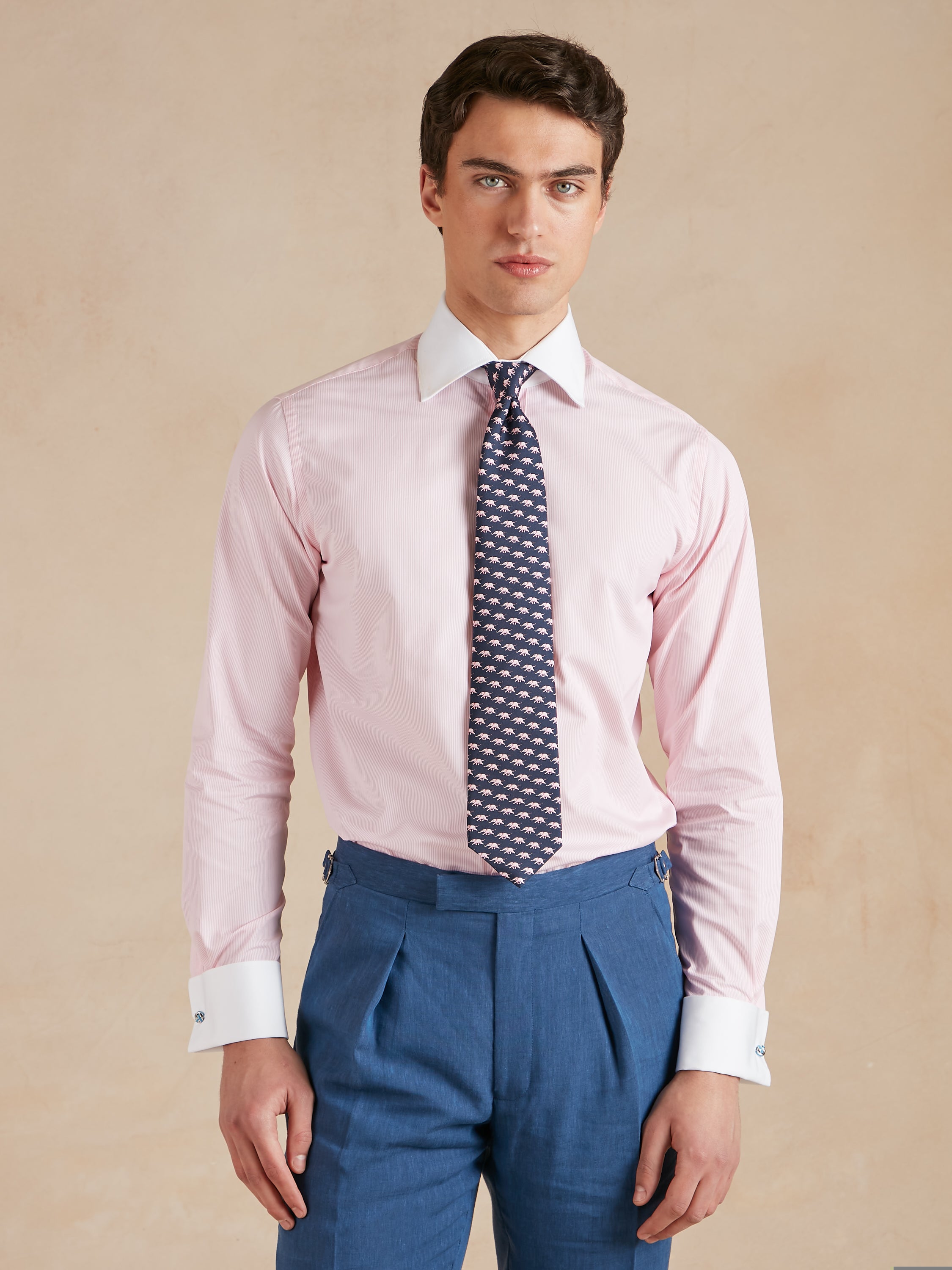 Striped Shirt with White Collar and Cuff - Pink