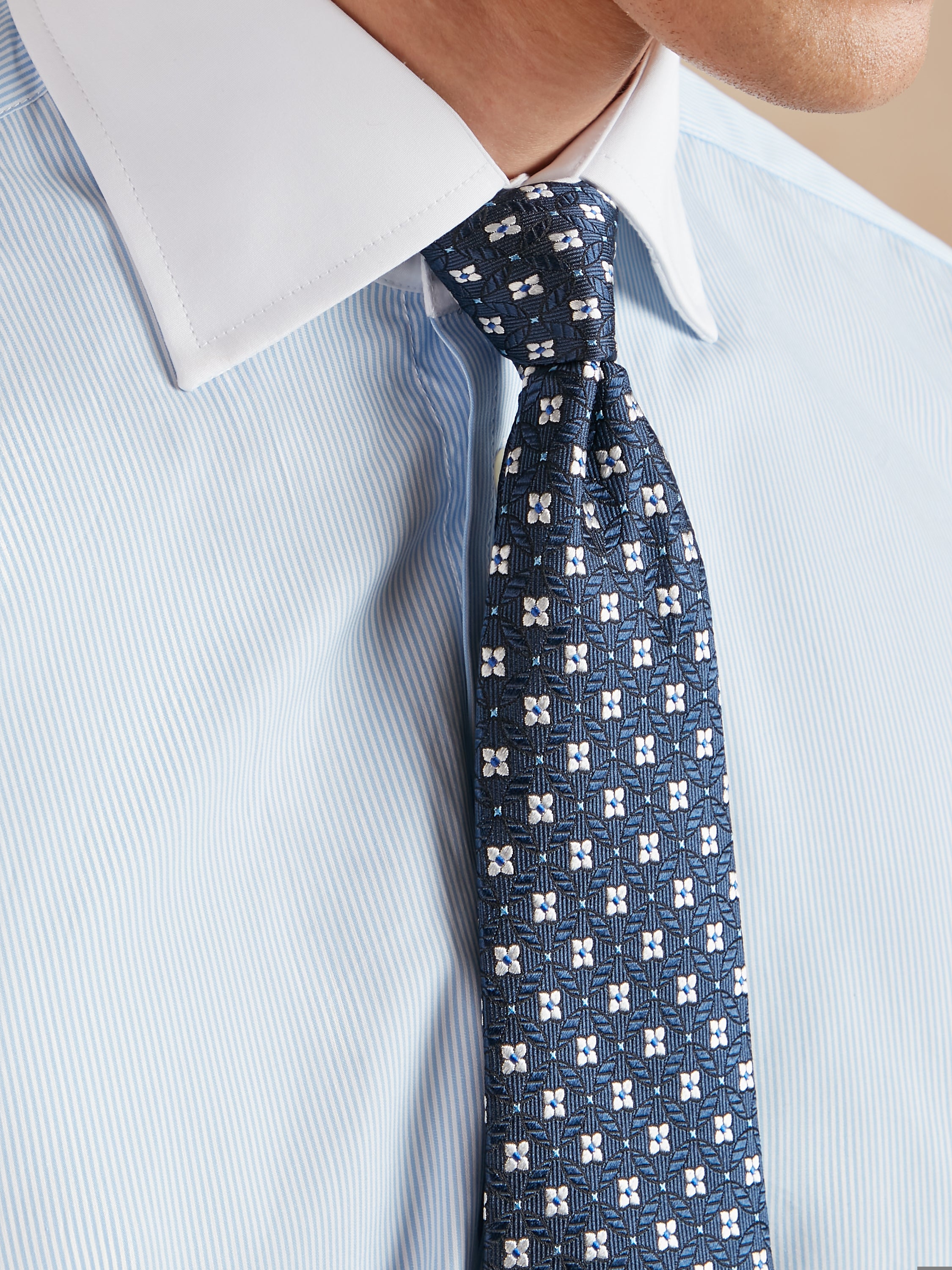 Striped Shirt with White Collar and Cuff - Blue