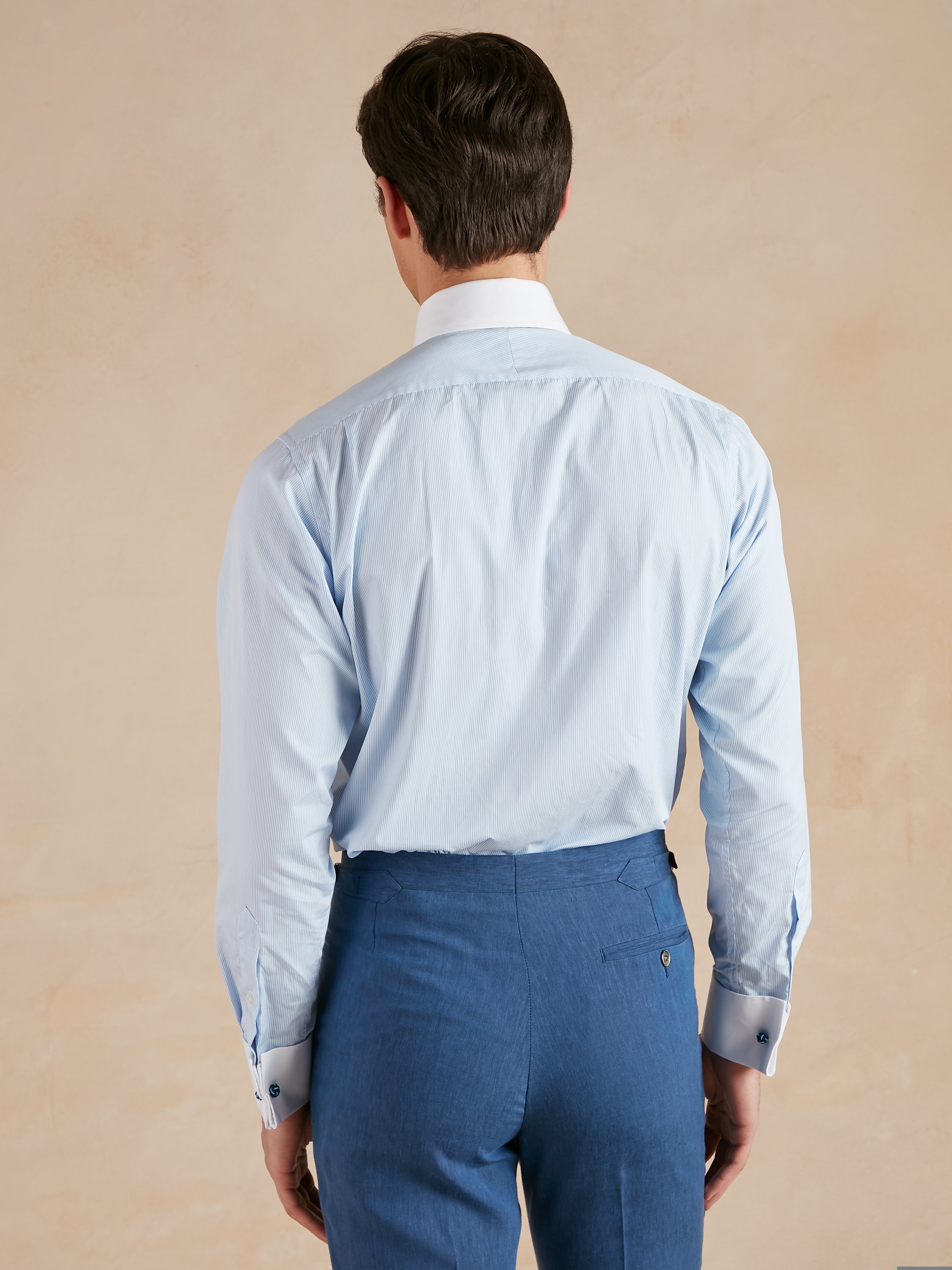 Striped Shirt with White Collar and Cuff - Blue