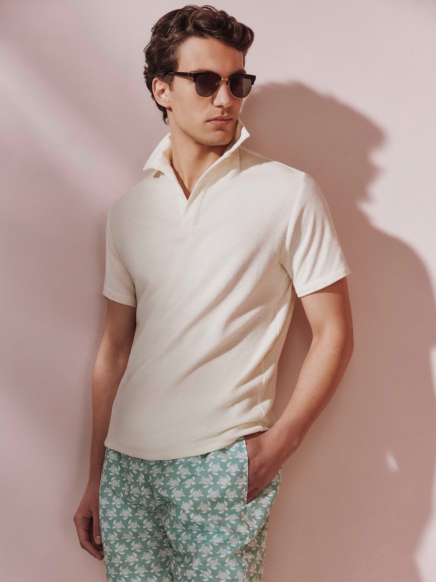 Towelling Polo Shirt - Ecru