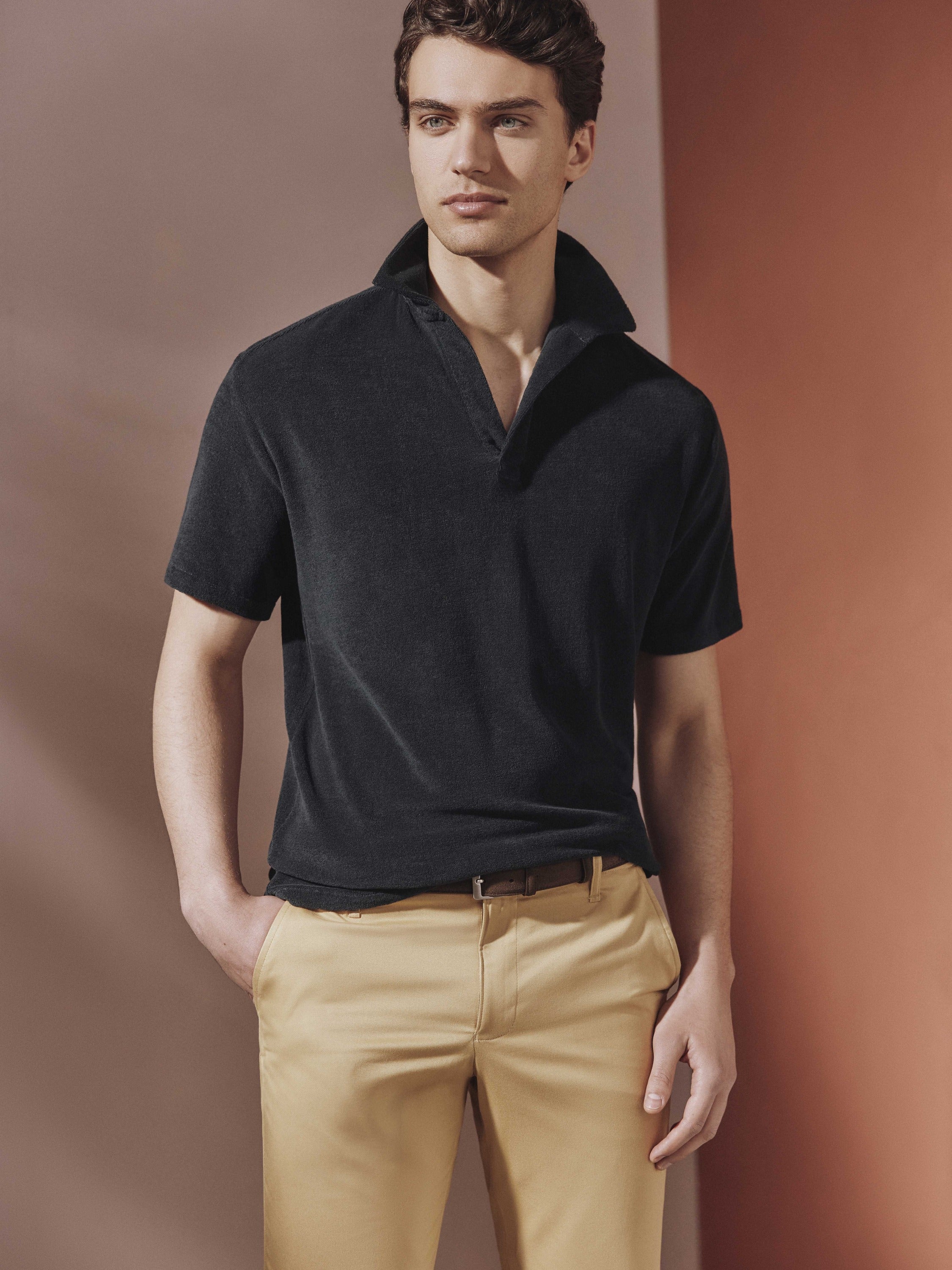 Towelling Polo Shirt - Navy