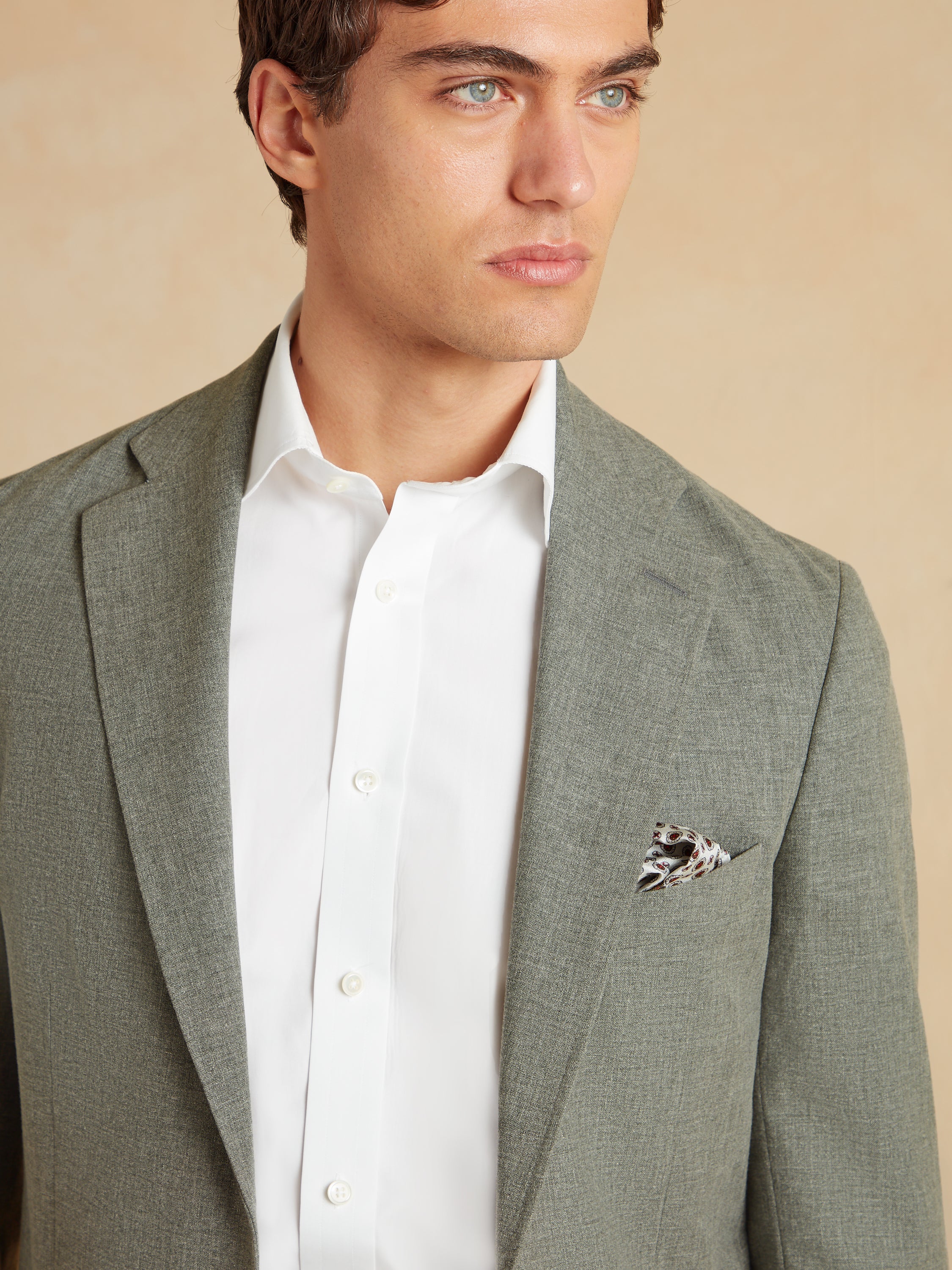 Unstructured Jacket Wool Cotton and Silk - Olive Green