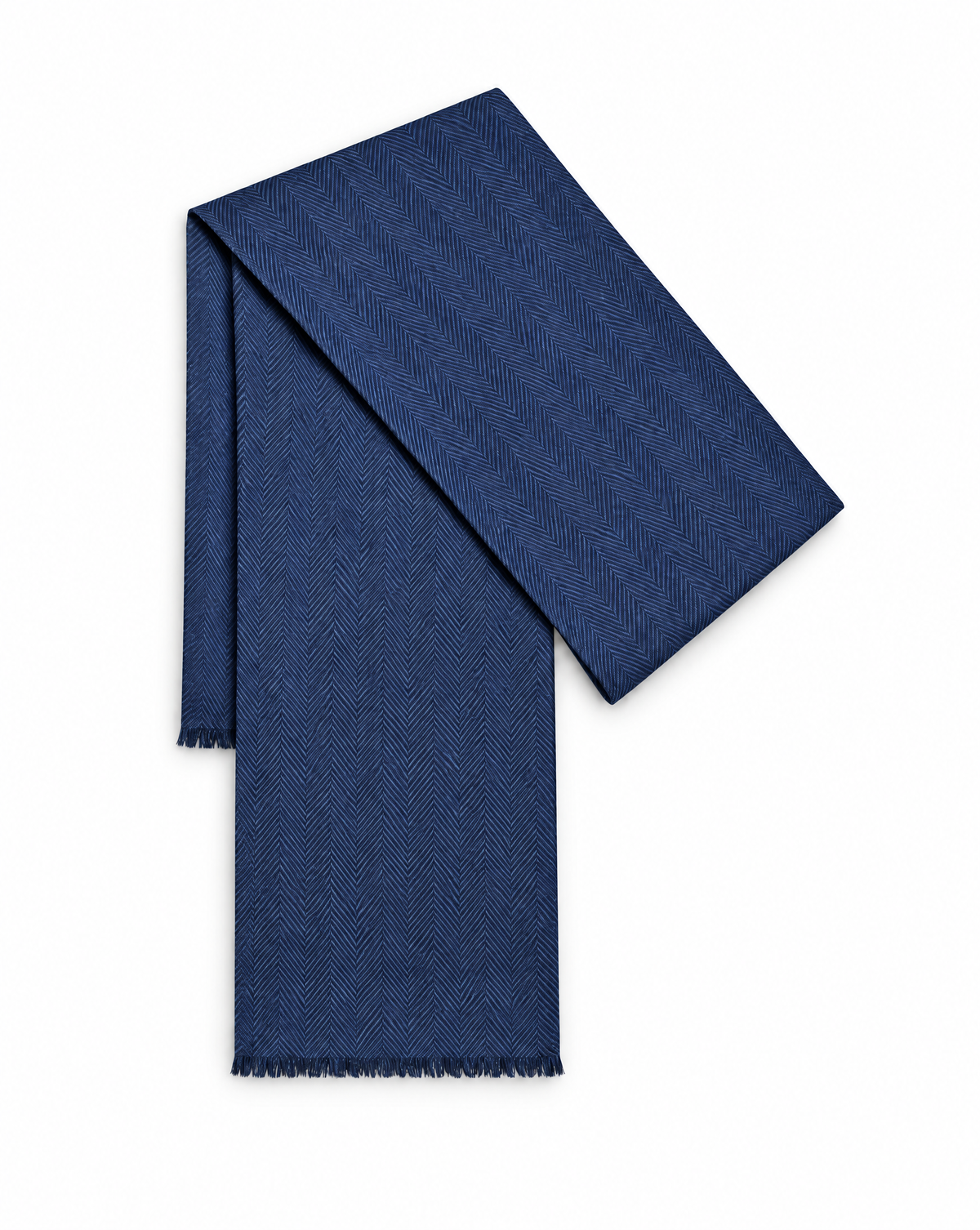 Wool & Silk Herringbone Scarf - Navy