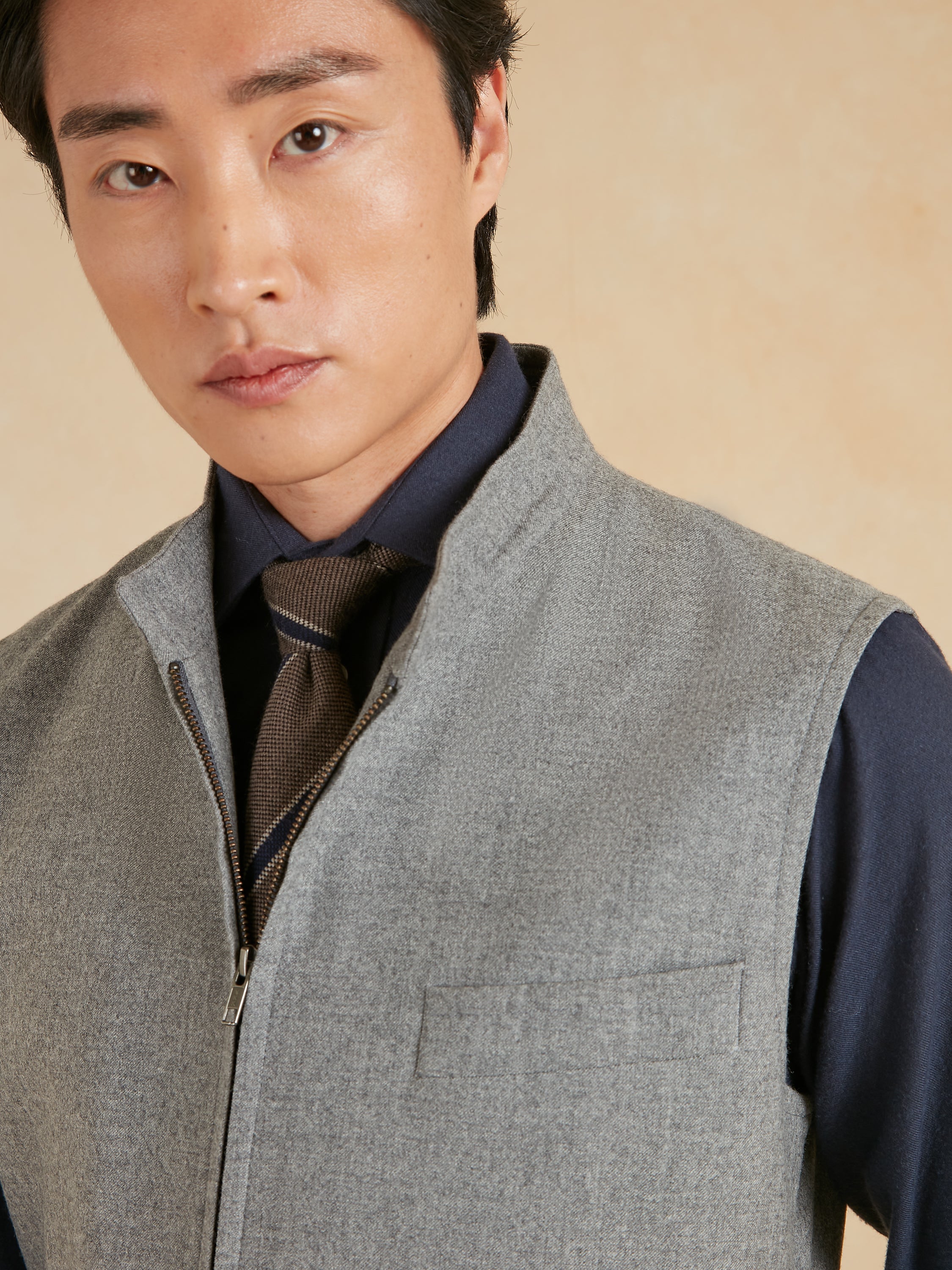 Zip Up Gilet - Mid Grey Drago Flannel