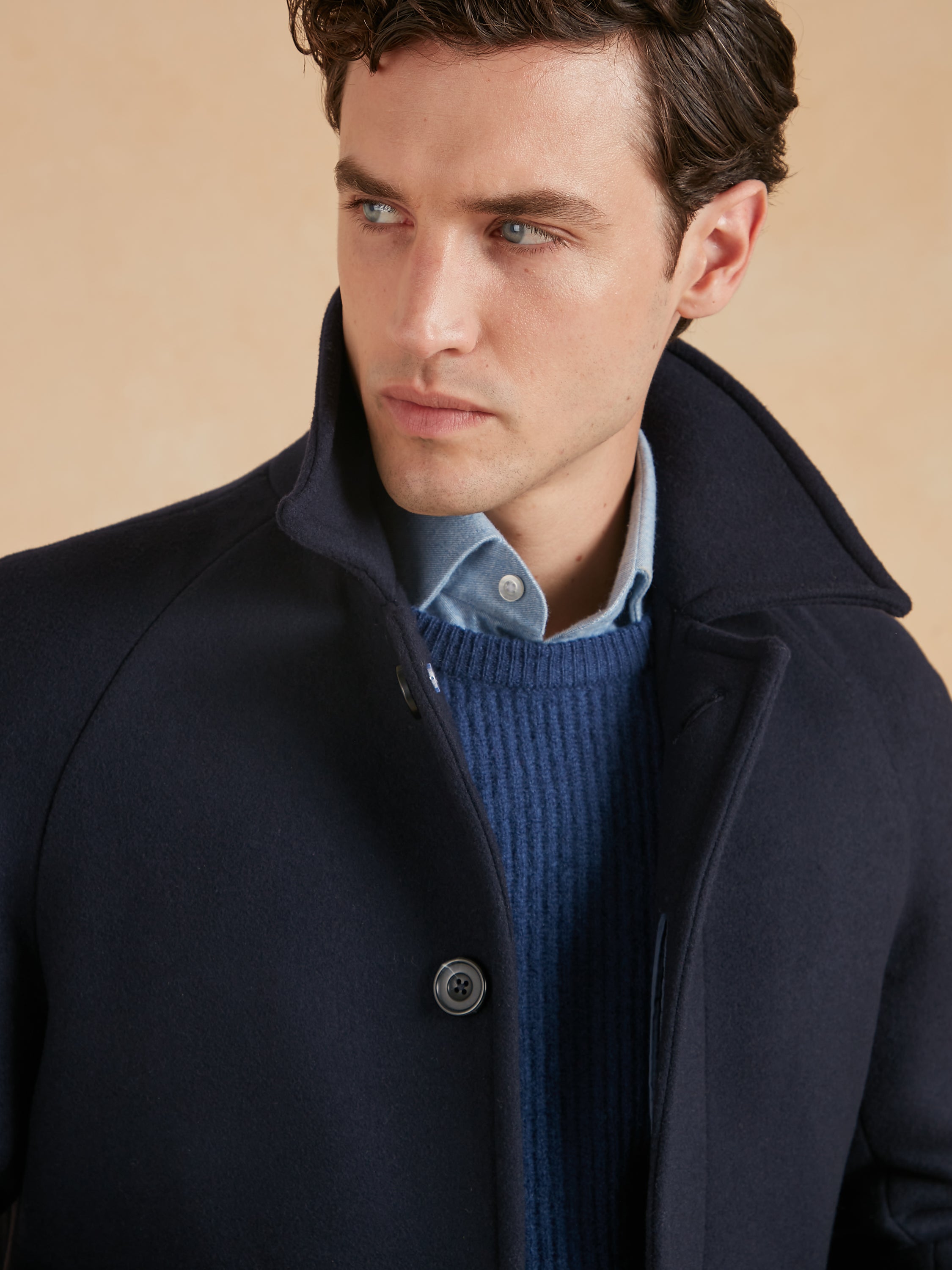 Balmacaan Overcoat - Navy Piacensa Double Faced Wool