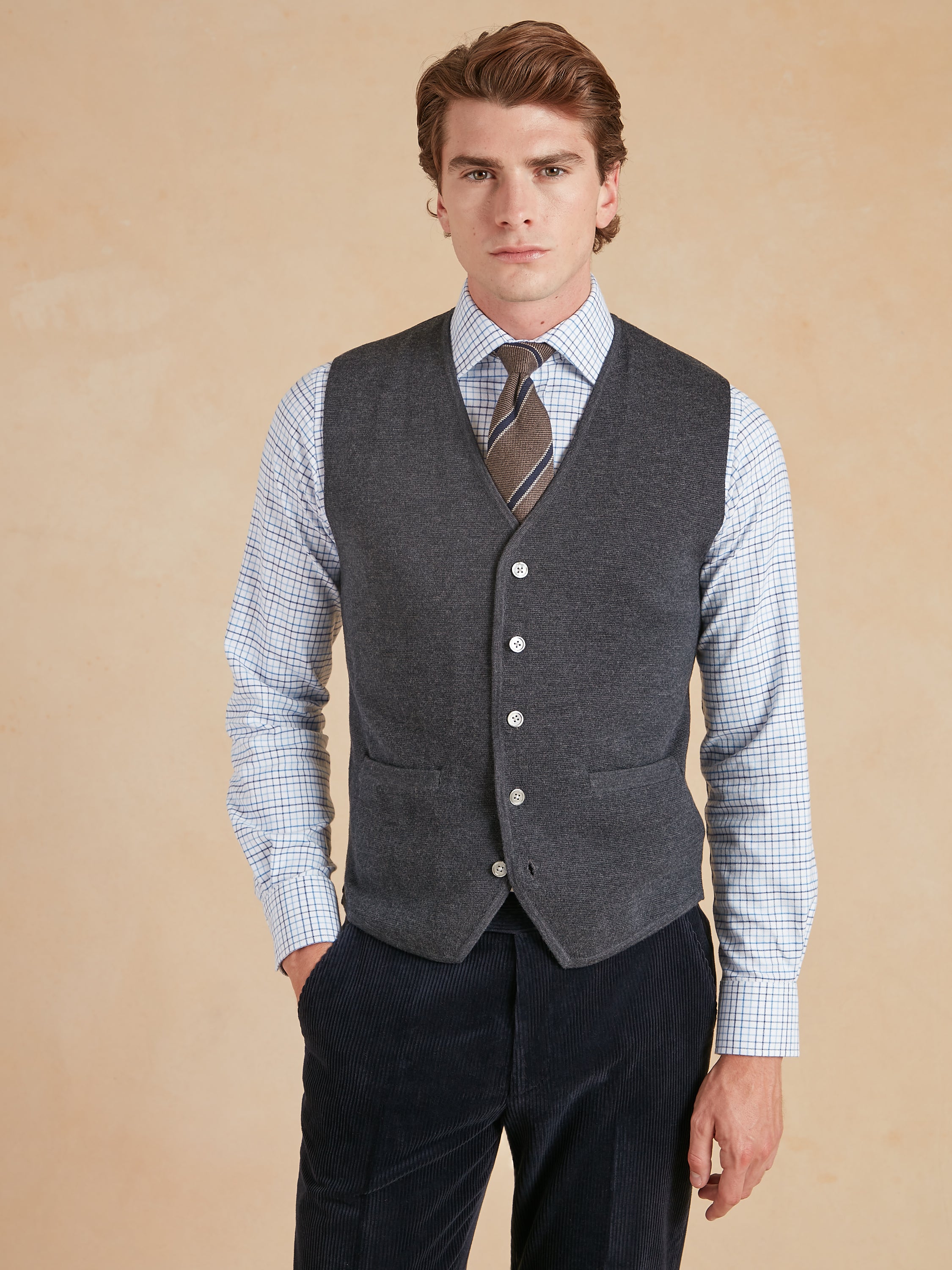 Fine Merino Wool Waistcoat - Charcoal