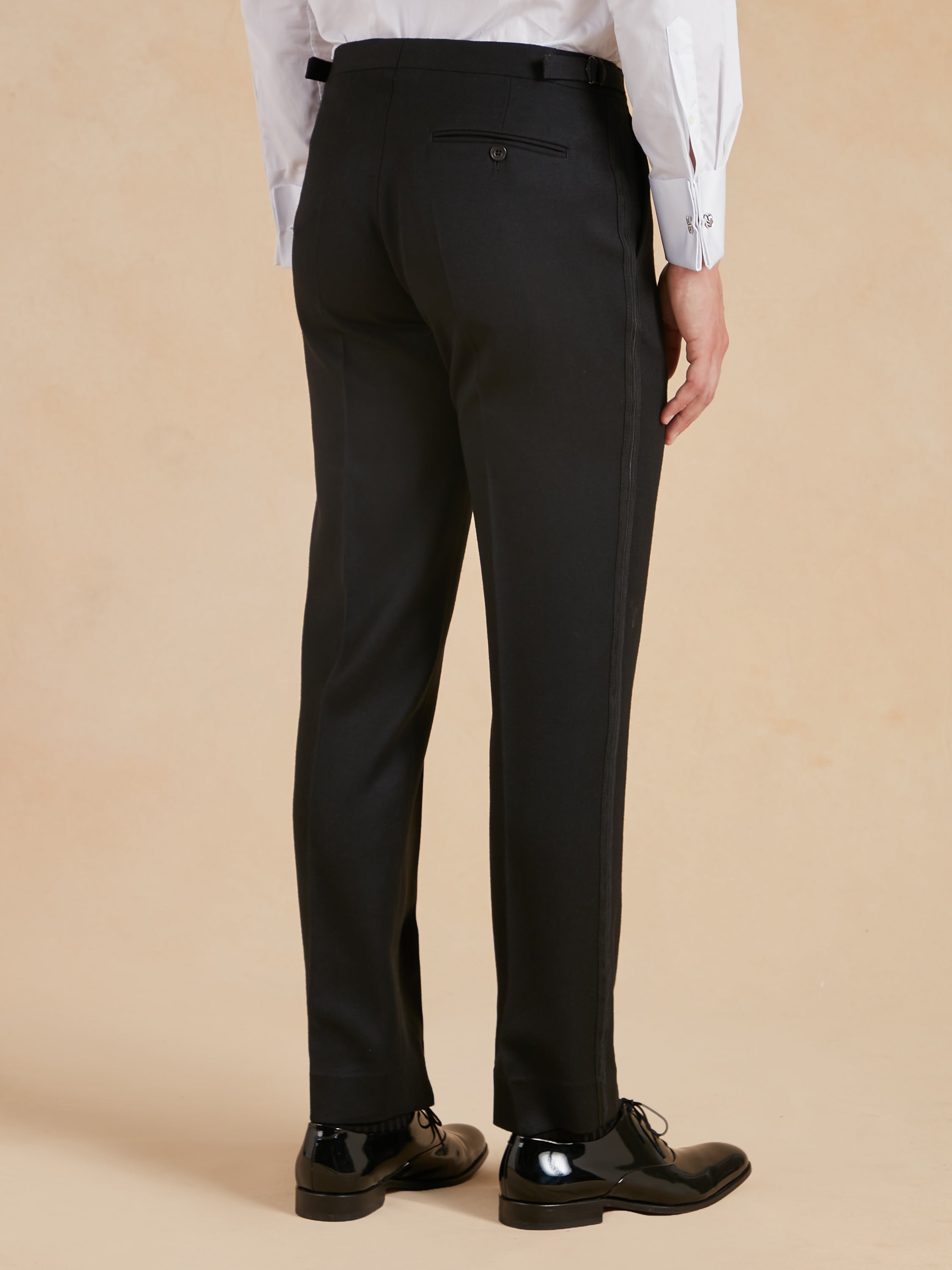 Flat Front Dinner Trousers - Black Barathea