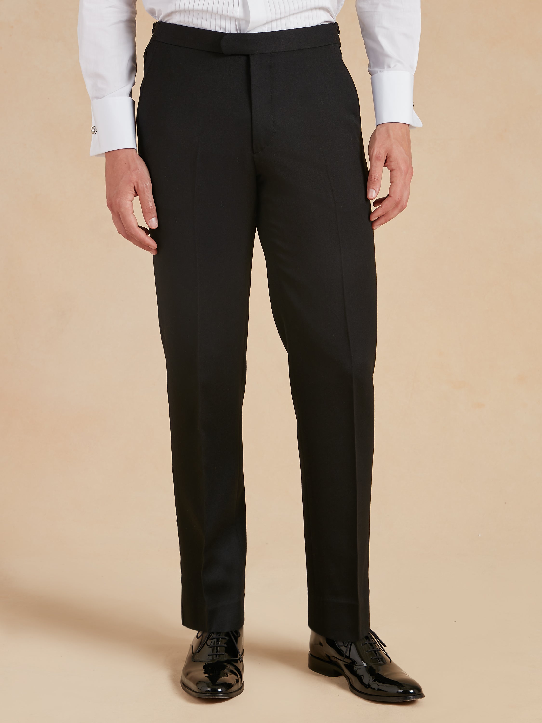 Flat Front Dinner Trousers - Black Barathea