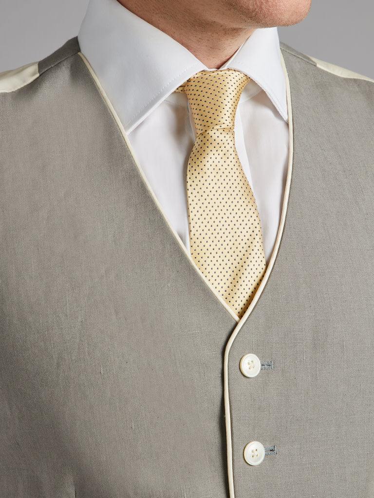 Single Breasted Linen Waistcoat With Piping - Grey