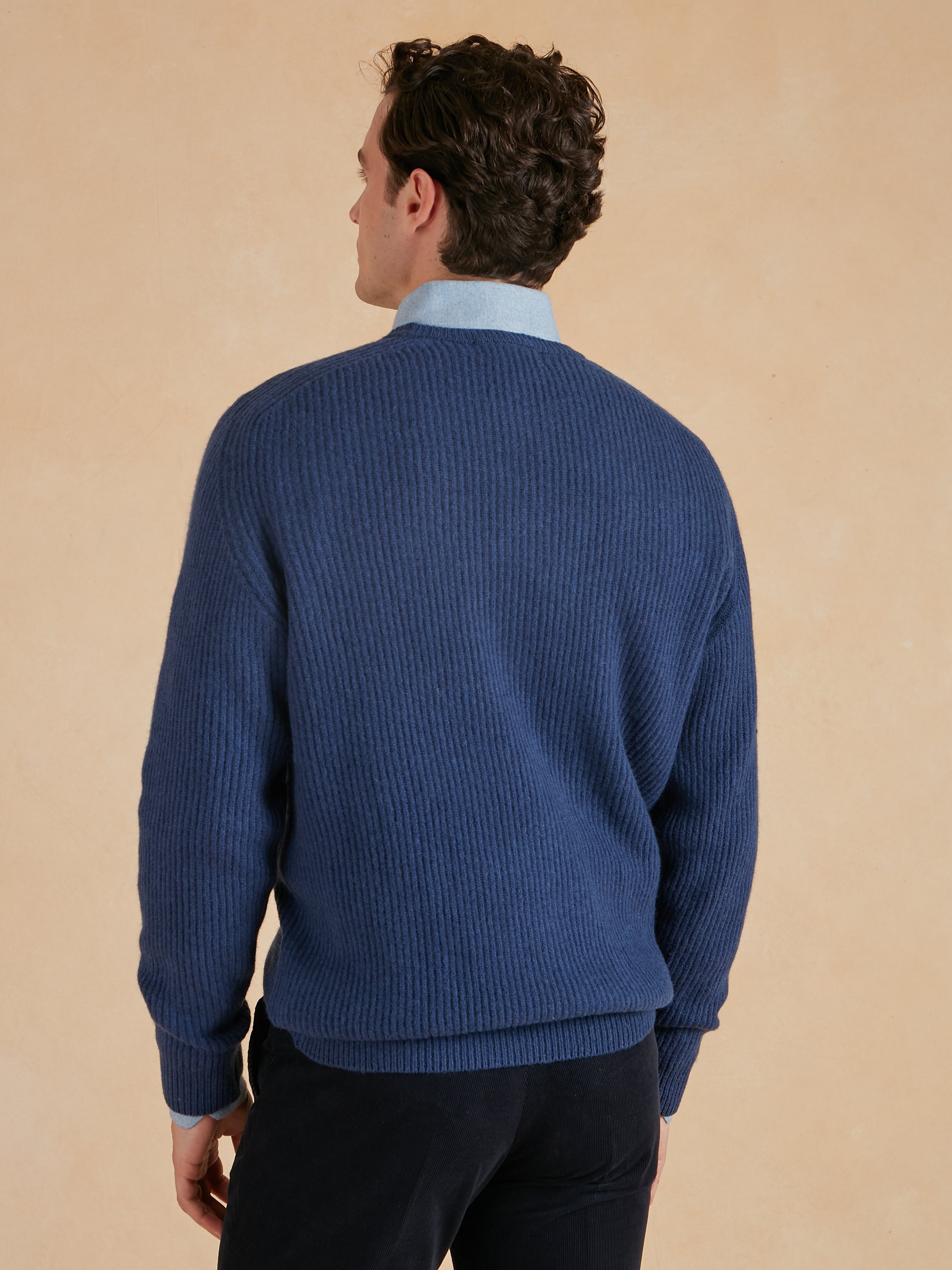 Lambswool Rib Stitch Crew Neck - Ink Blue