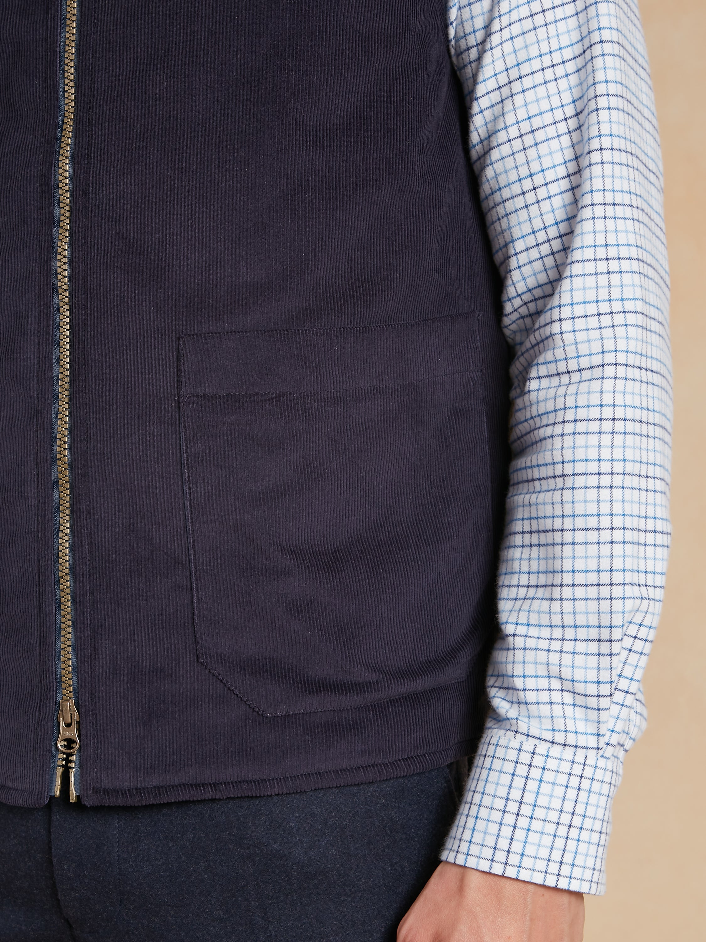 Nehru Collar Needlecord Gilet - Navy