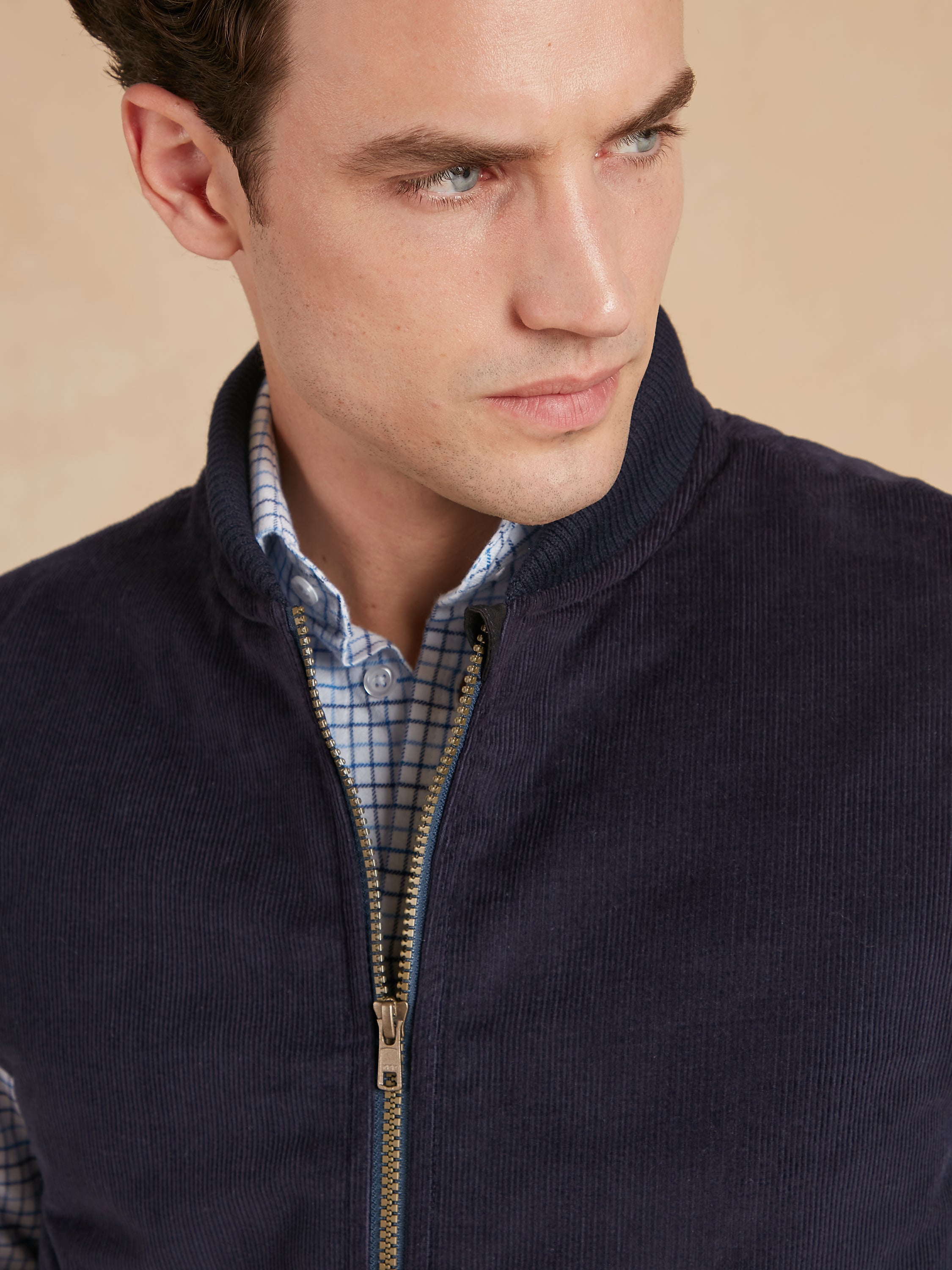 Nehru Collar Needlecord Gilet - Navy