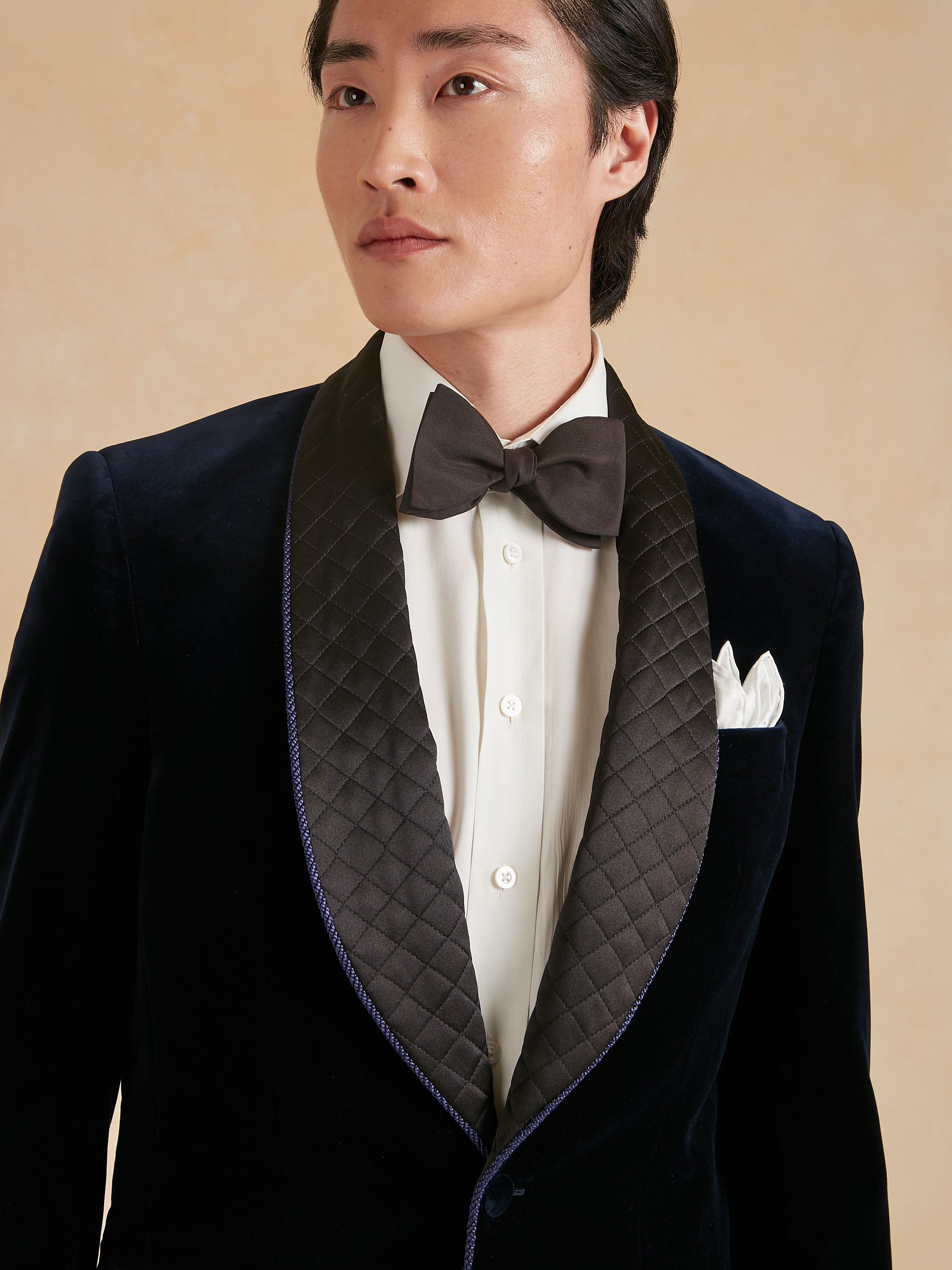 Pembroke Smoking Jacket - Navy Velvet with Quilted Lapels