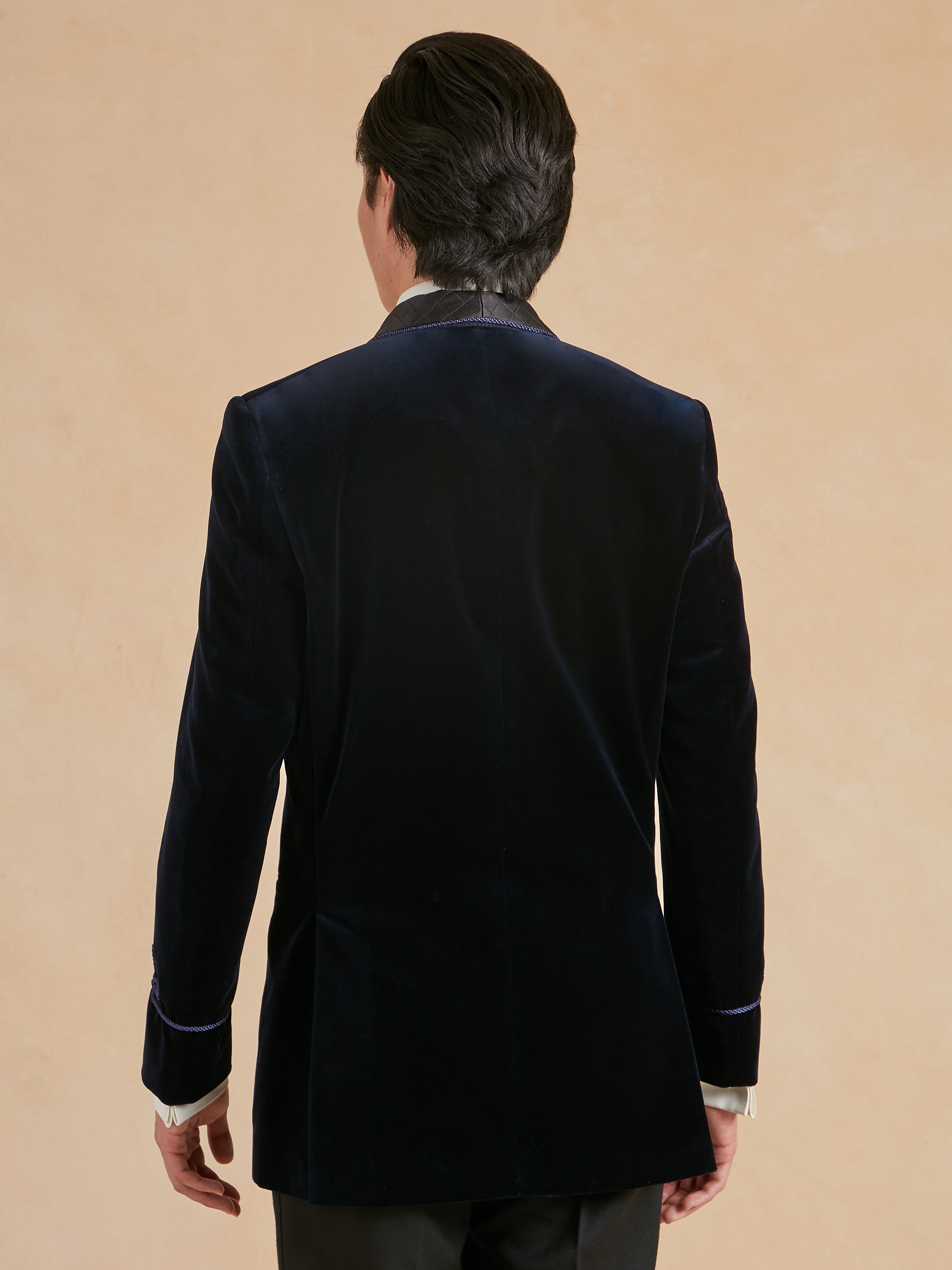 Pembroke Smoking Jacket - Navy Velvet with Quilted Lapels