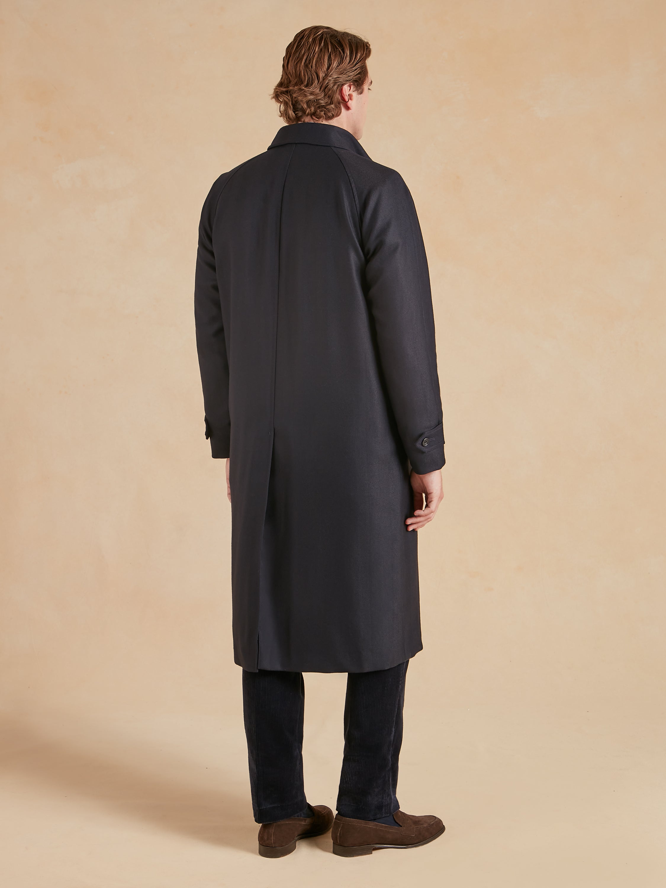 Raglan Sleeve Overcoat - Navy Herringbone