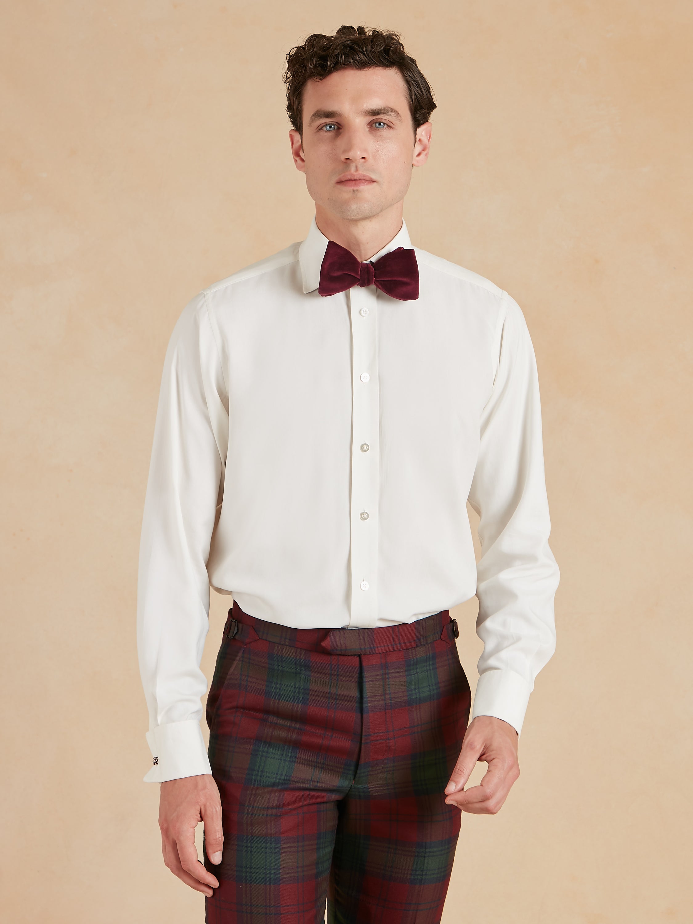 Silk Evening Shirt, Classic Collar - Cream