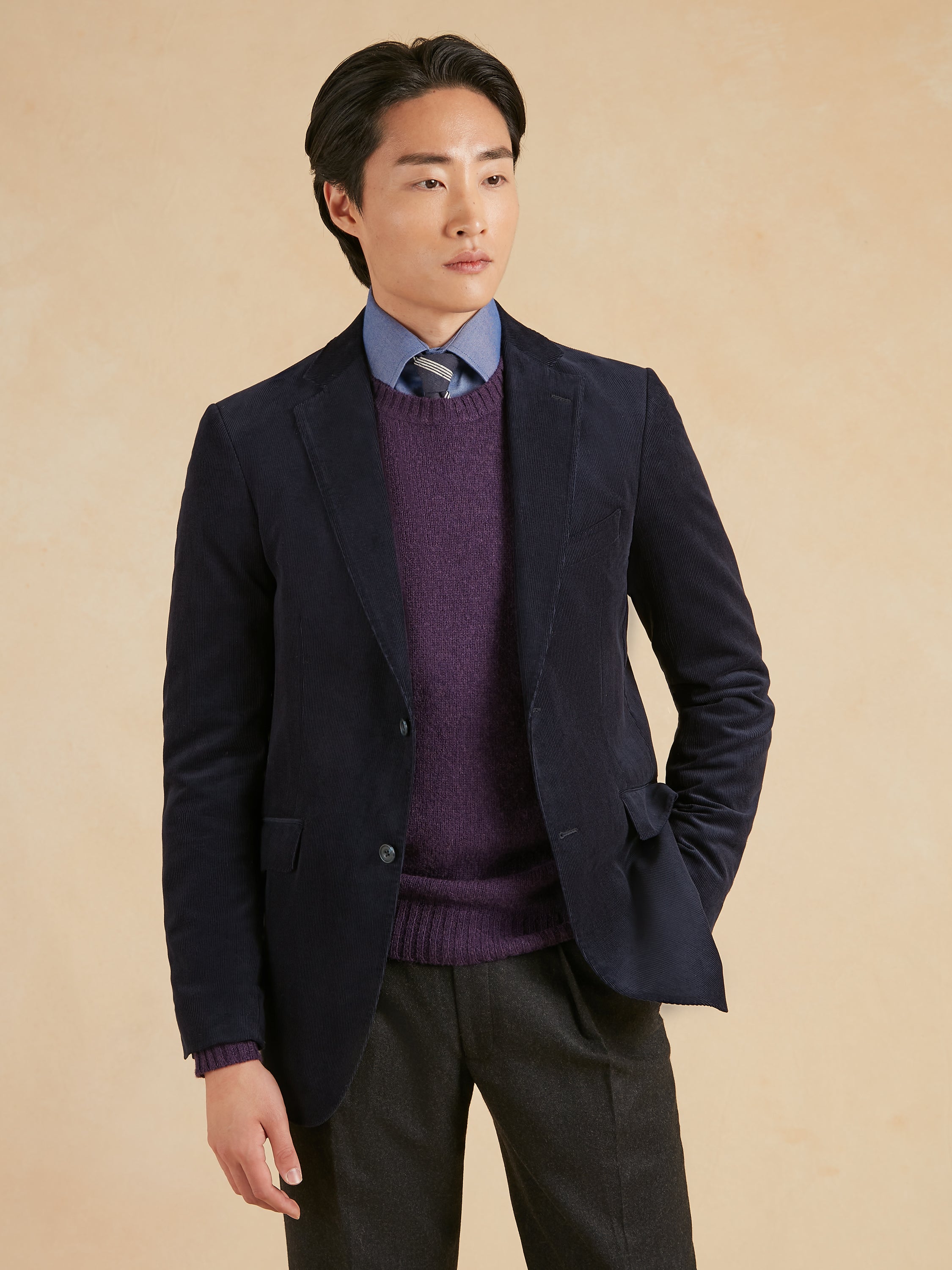 Unstructured Eaton Jacket Needlecord - Navy