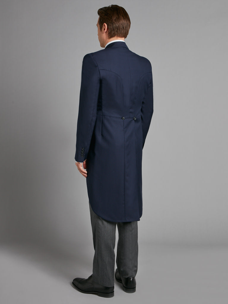 Morning Coat Italian Woven Herringbone - Navy