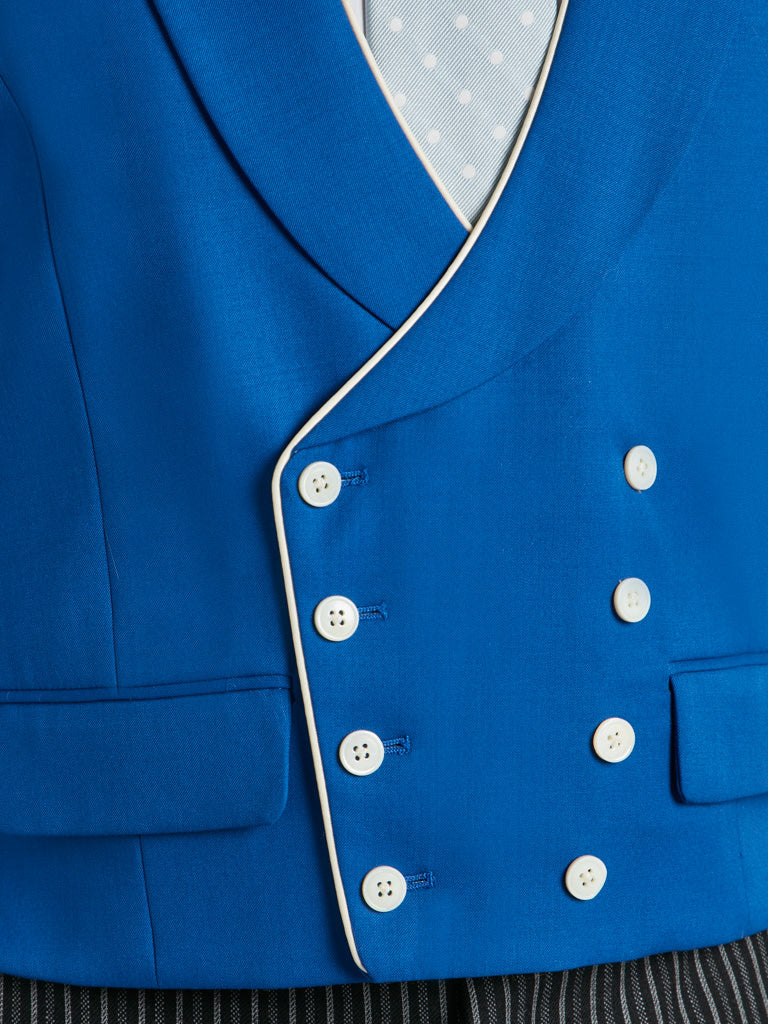 Double Breasted Wool Waistcoat With Piping - Royal Blue