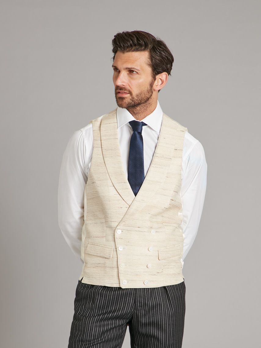Double Breasted Waistcoat Woven Silk - Natural