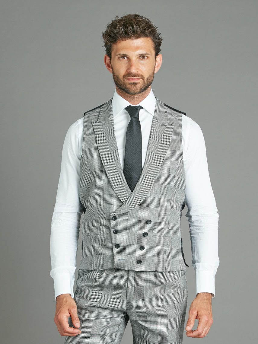 Double Breasted Wool Waistcoat - Prince of Wales