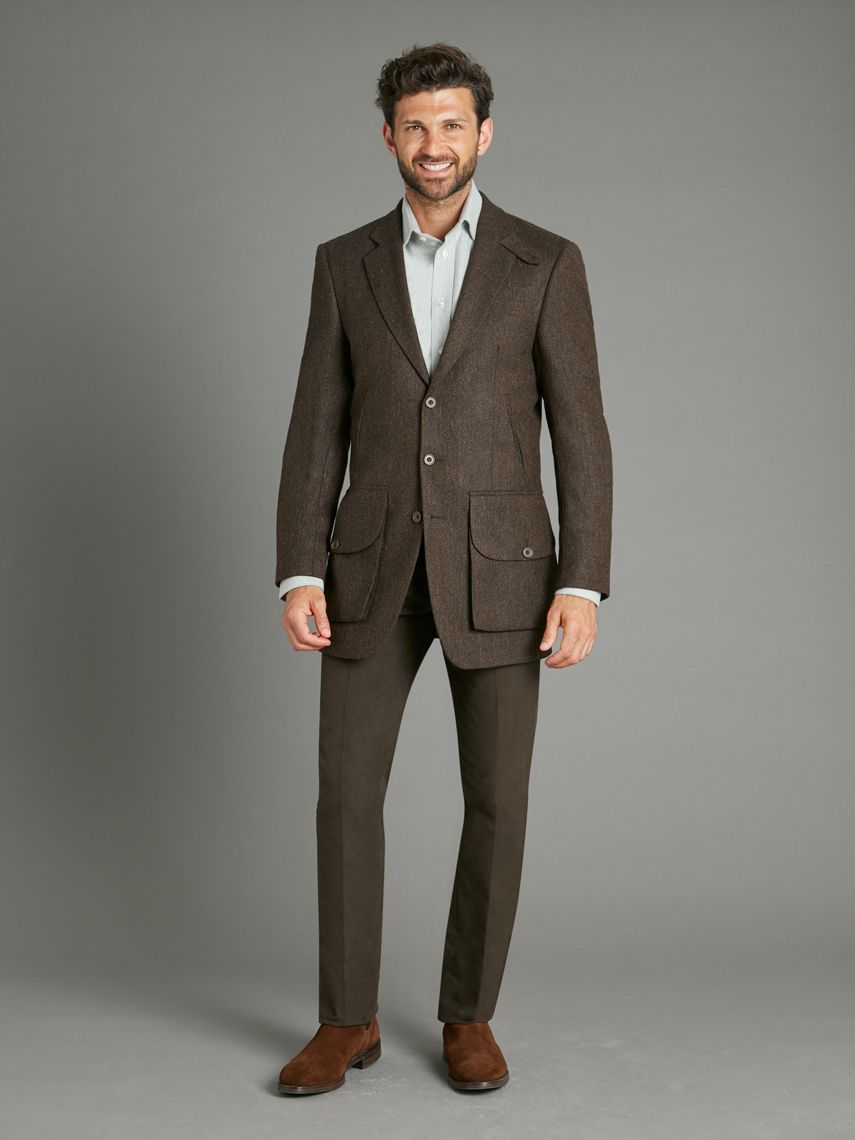 Country Jacket with Half Belt - Brown