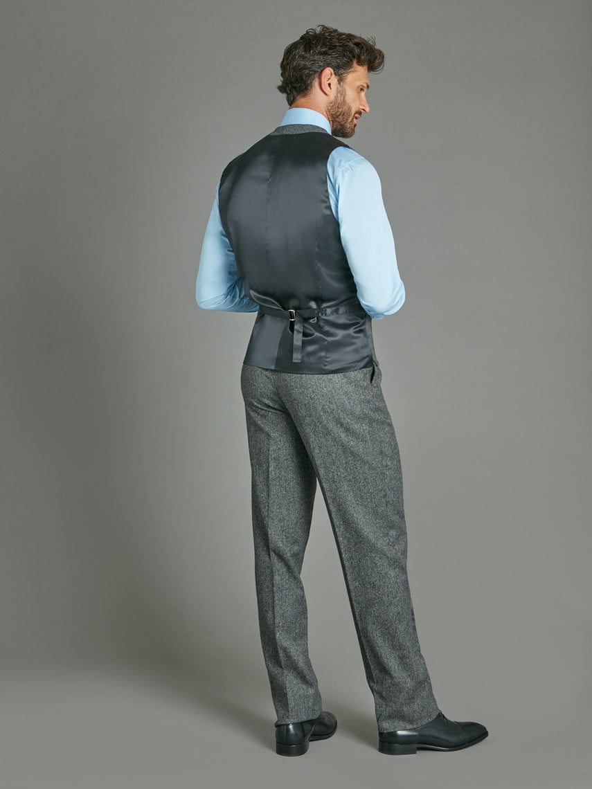 Double Breasted Wool Waistcoat - Flecked Mid Grey