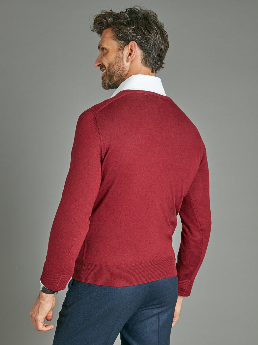 Merino V Neck Jumper - Bordeaux