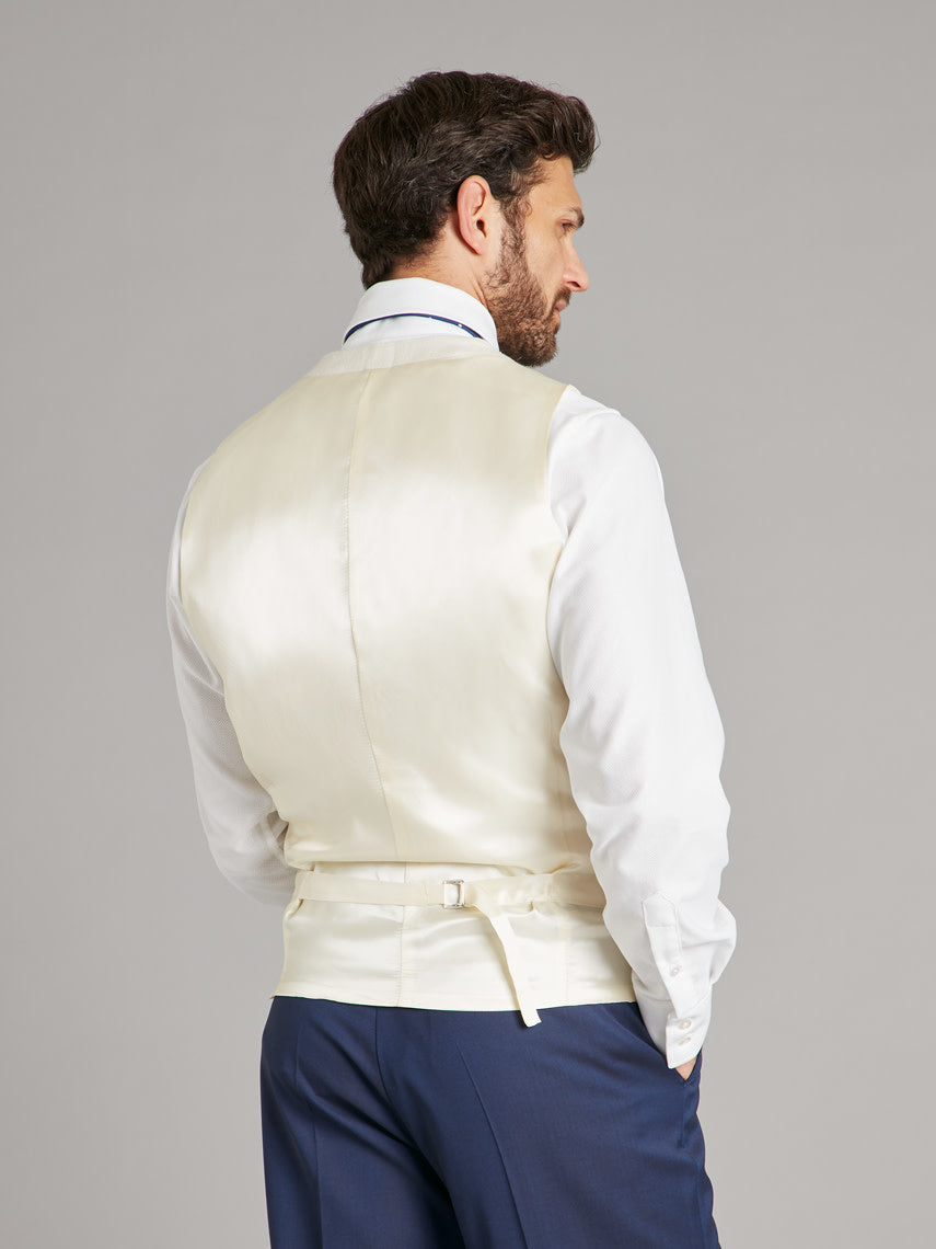 Double Breasted Waistcoat With Piping - Ivory Herringbone