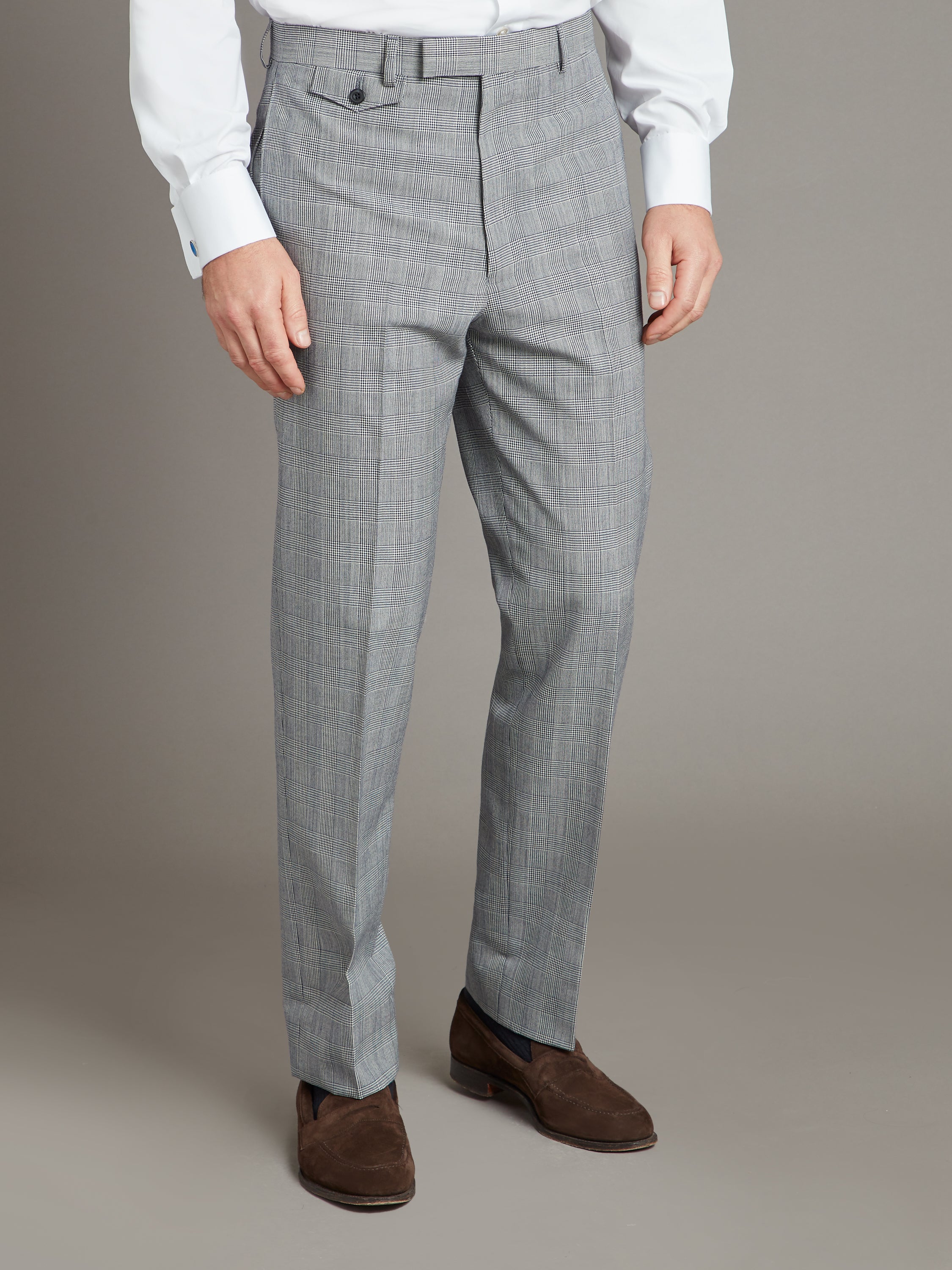 Flat Front Trousers with Coin Pocket - Prince of Wales Navy