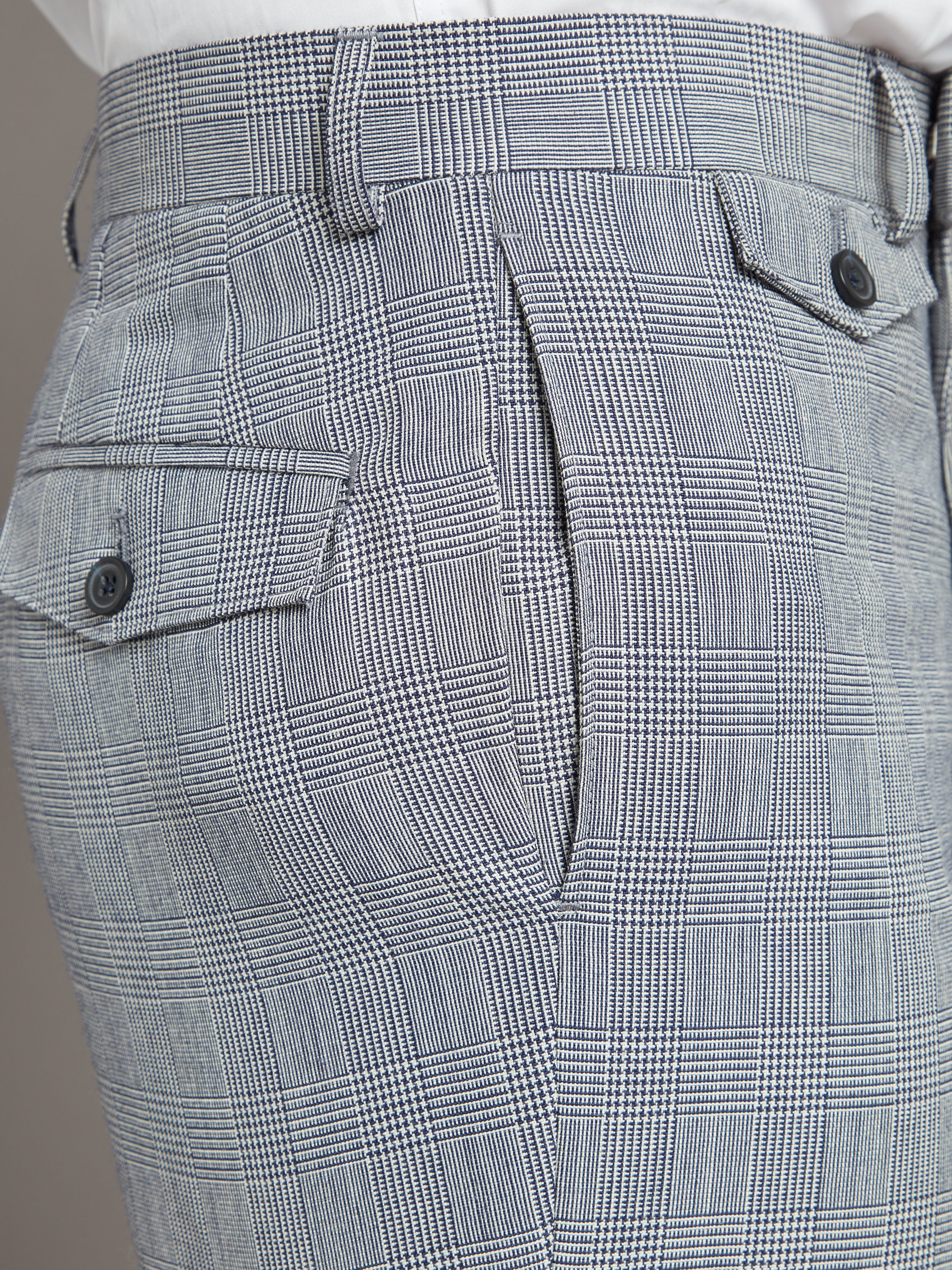 Flat Front Trousers with Coin Pocket - Prince of Wales Navy