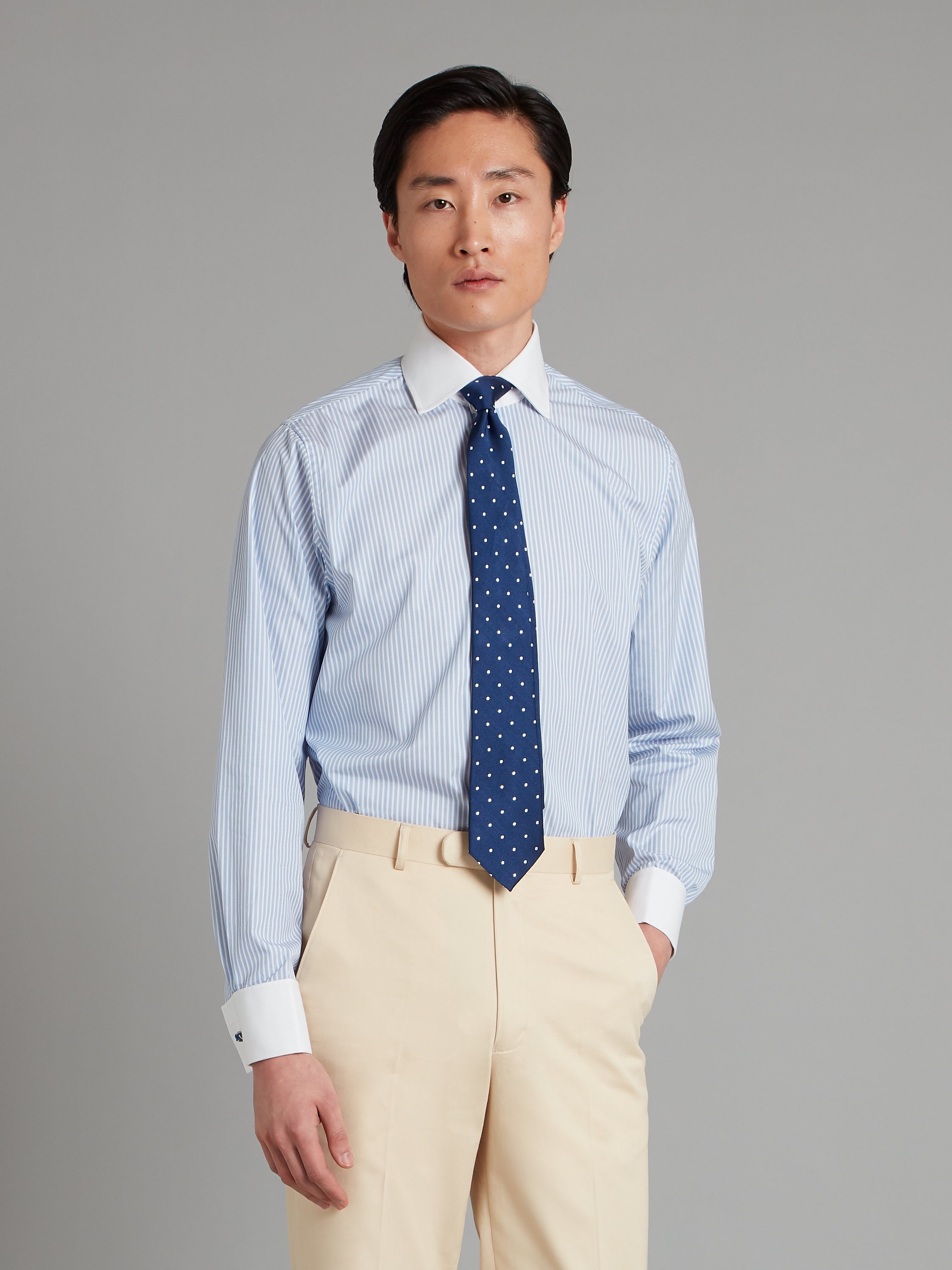 Dobby Stripe Shirt with White Collar and Cuff