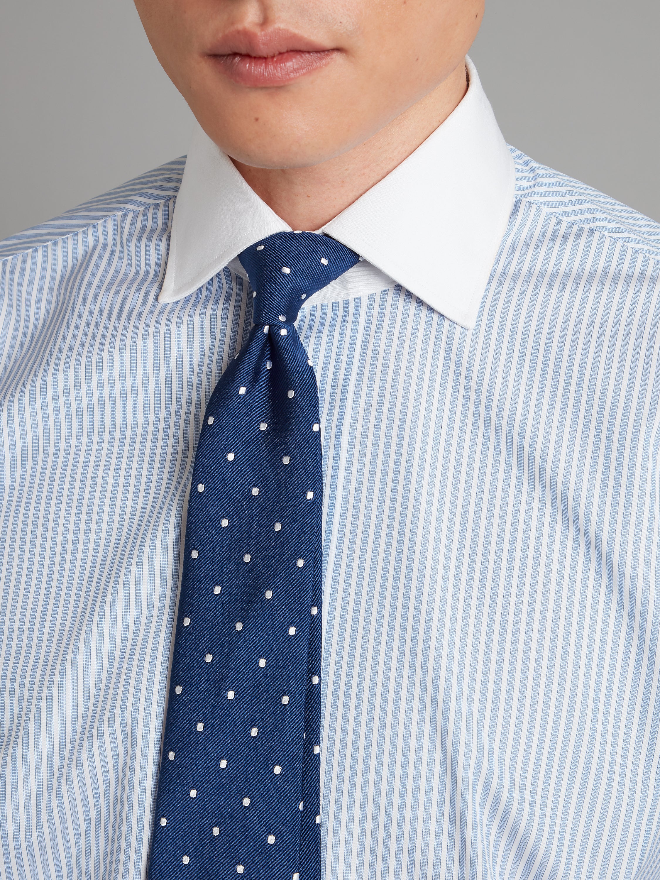 Dobby Stripe Shirt with White Collar and Cuff