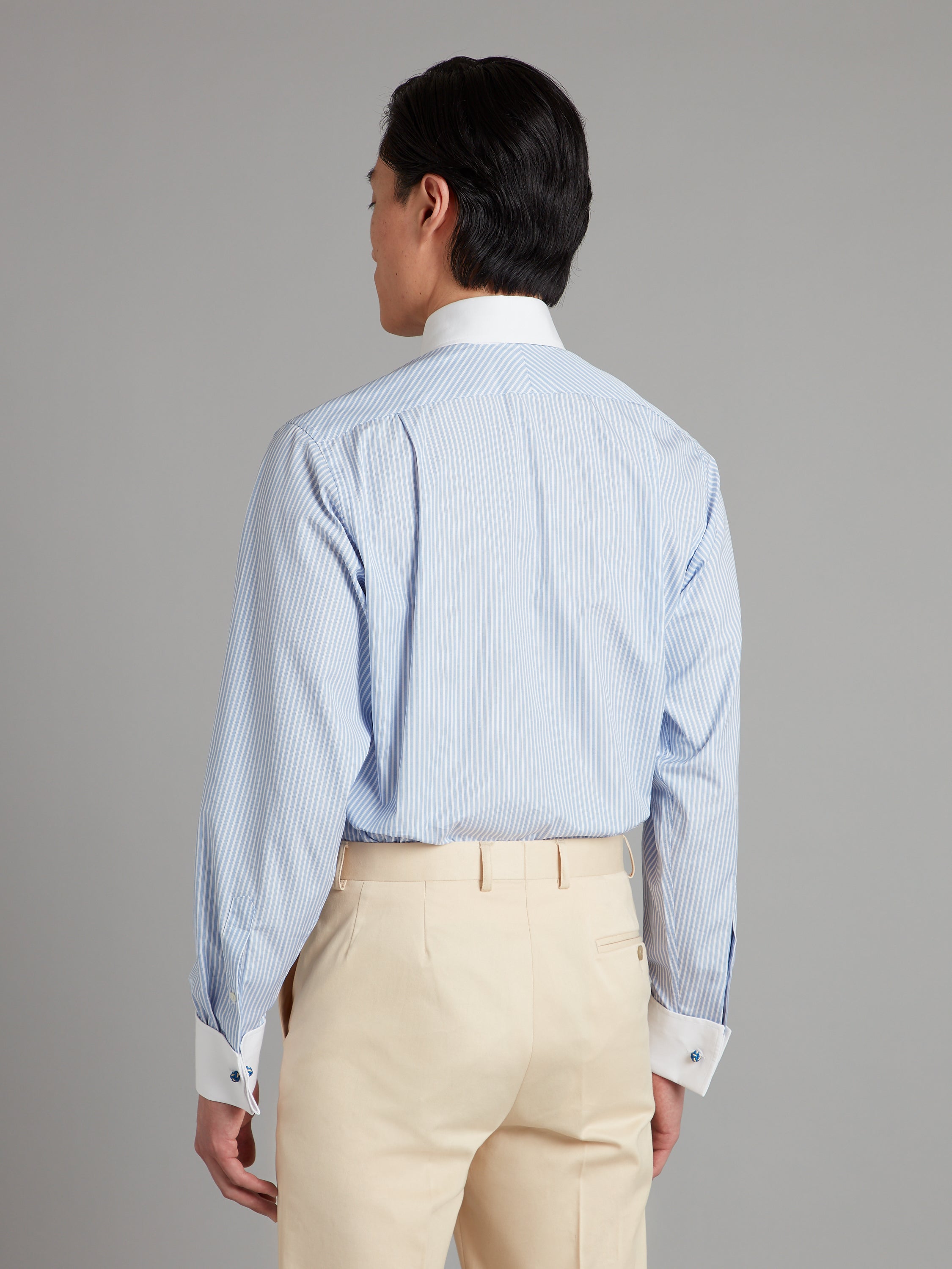 Dobby Stripe Shirt with White Collar and Cuff