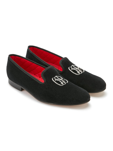 Black Velvet Prince Albert Slippers Monogrammed Velvet Albert Slippers