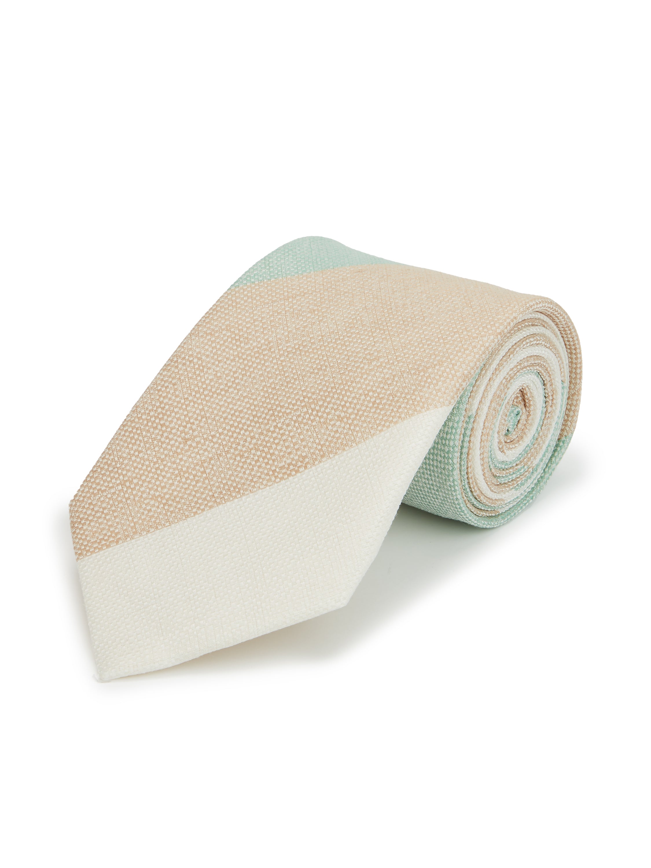 Silk and Linen Block Stripe Tie - Green