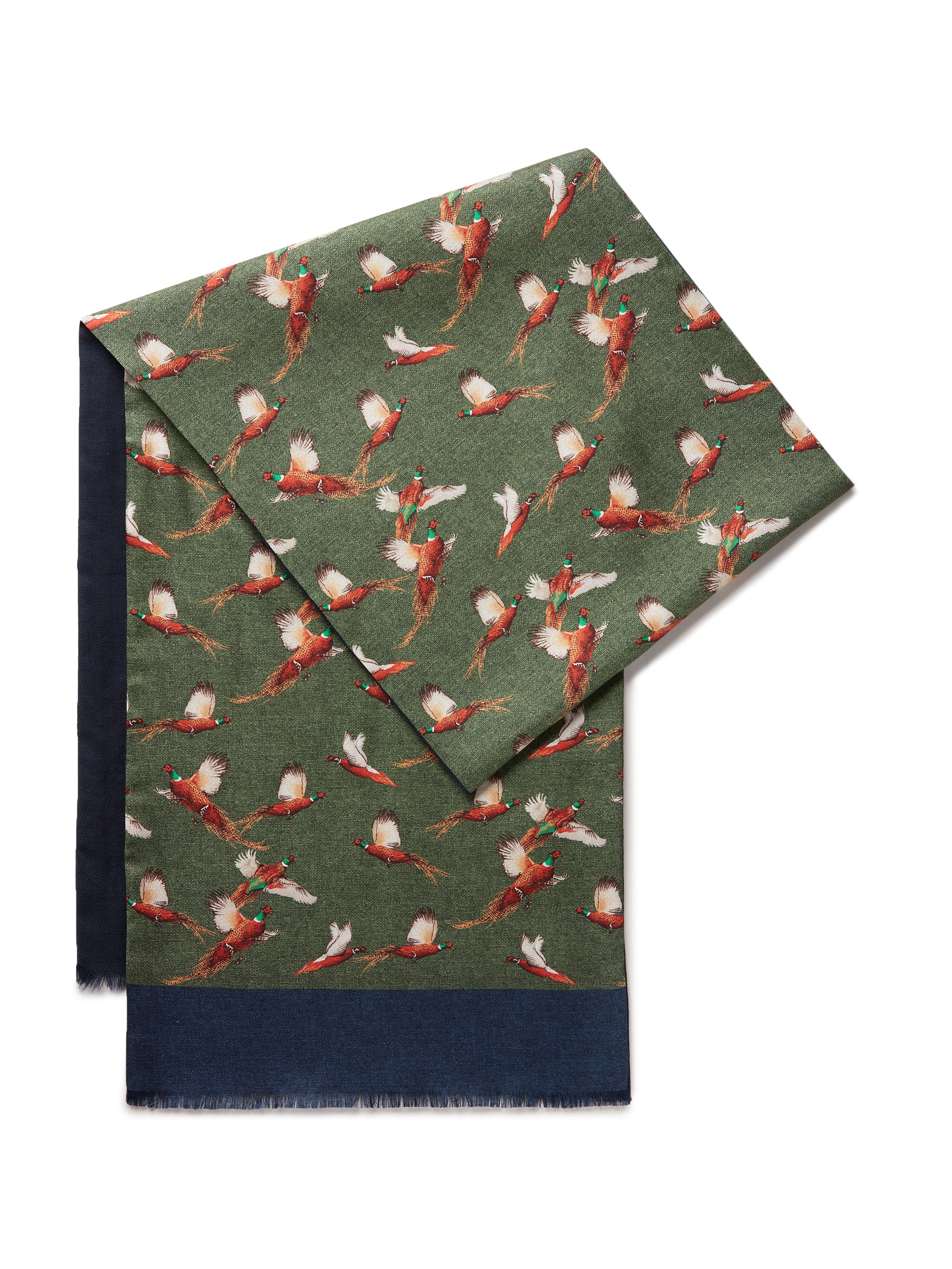 Wool and Silk Flying Pheasant Scarf - green