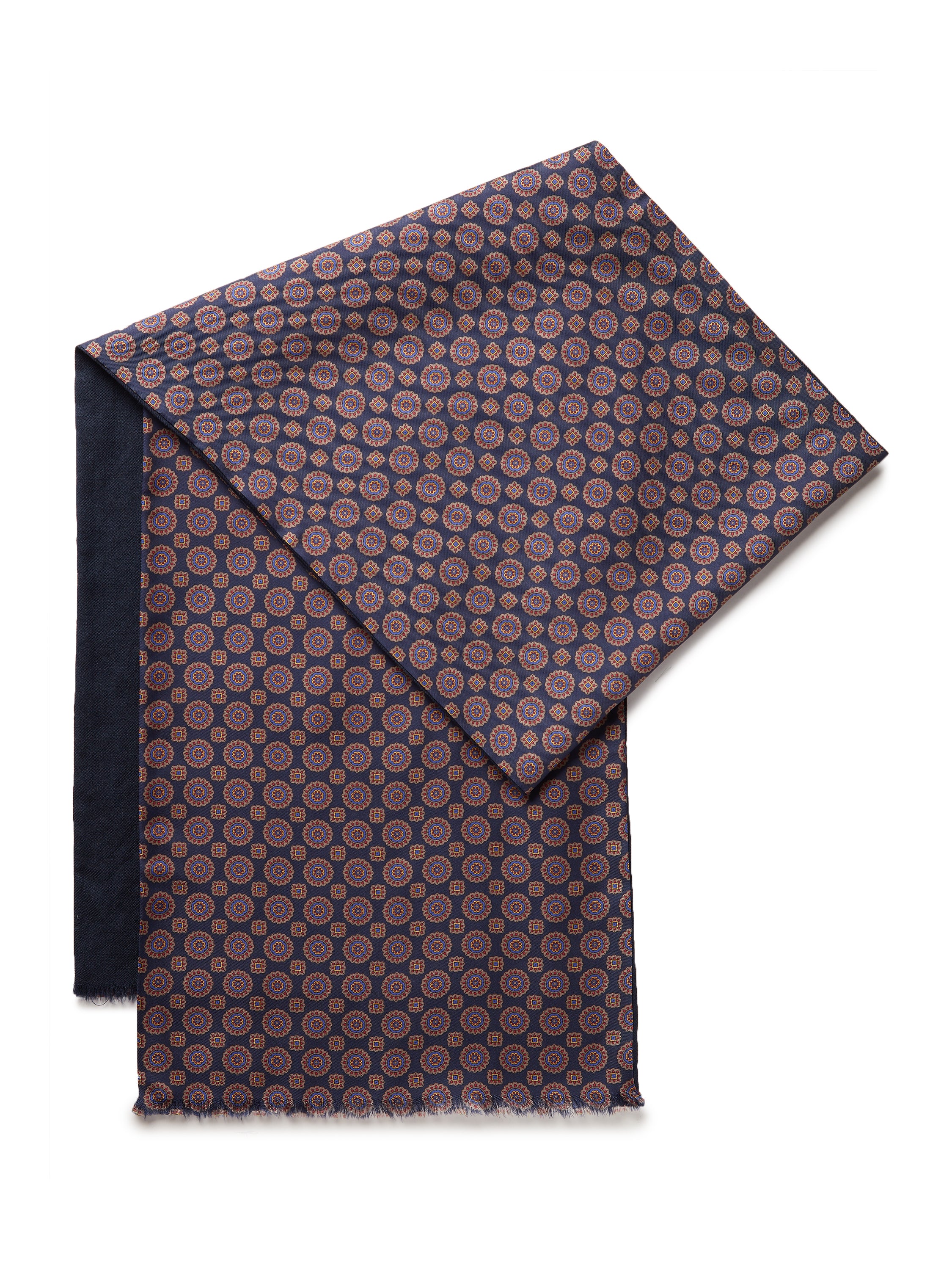 Wool and Silk Medallion Scarf - Navy