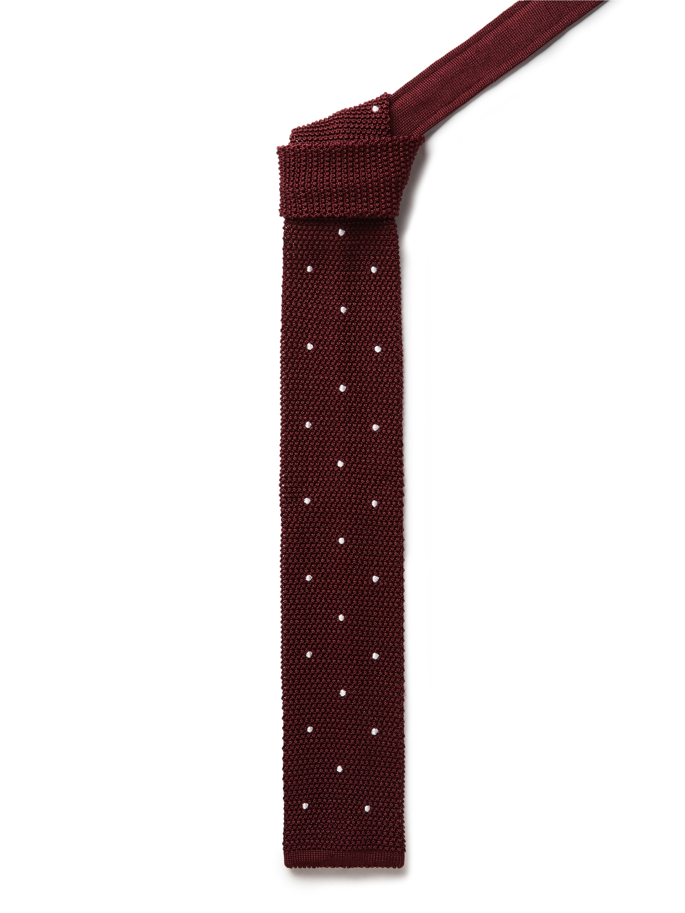 Silk Knitted Polka Dot Tie - Burgundy