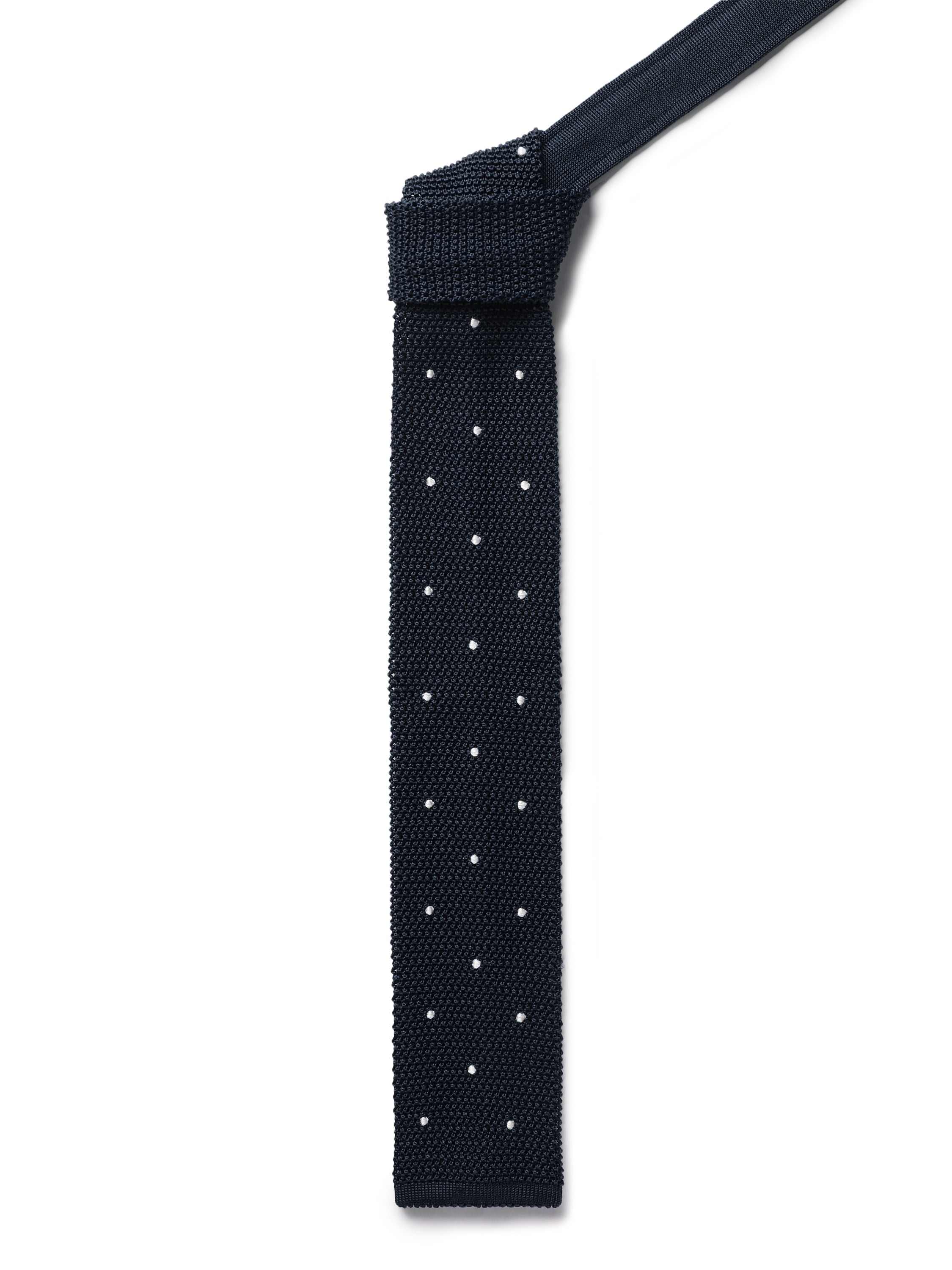Silk Knitted Polka Dot Tie - Navy