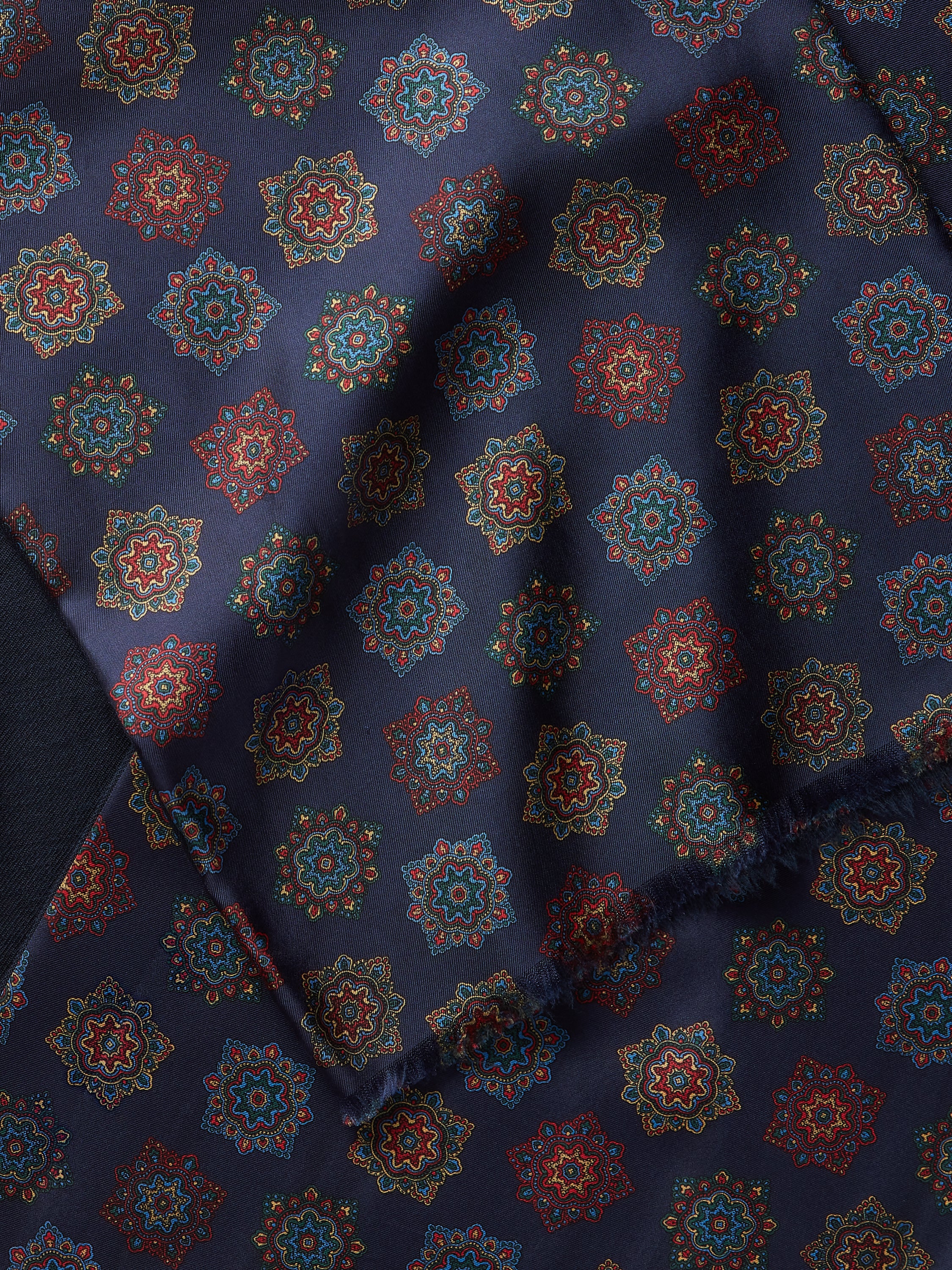 Wool and Silk Large Medallion Scarf - Navy