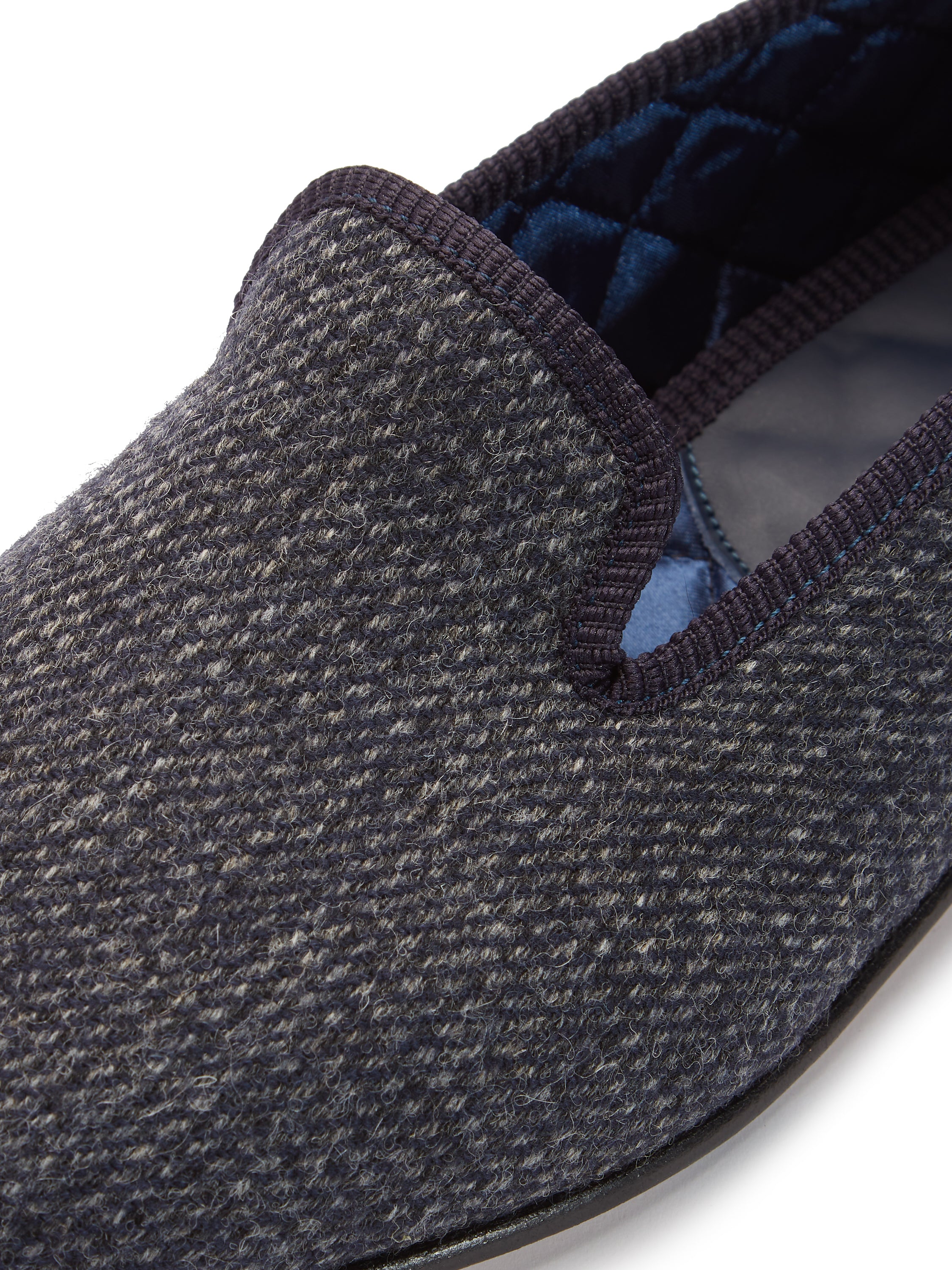 Nailhead Tweed Slippers - Navy