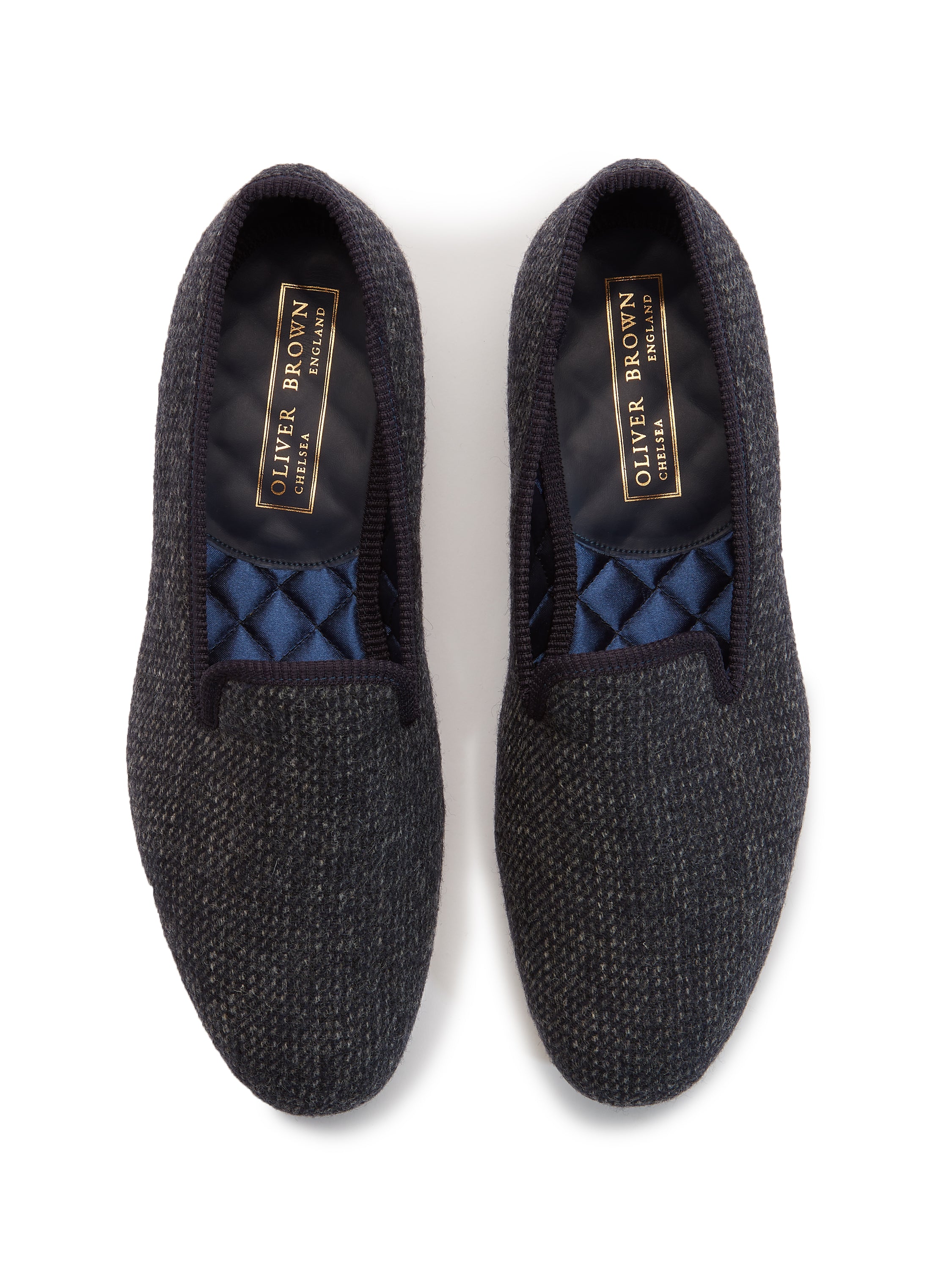 Nailhead Tweed Slippers - Navy