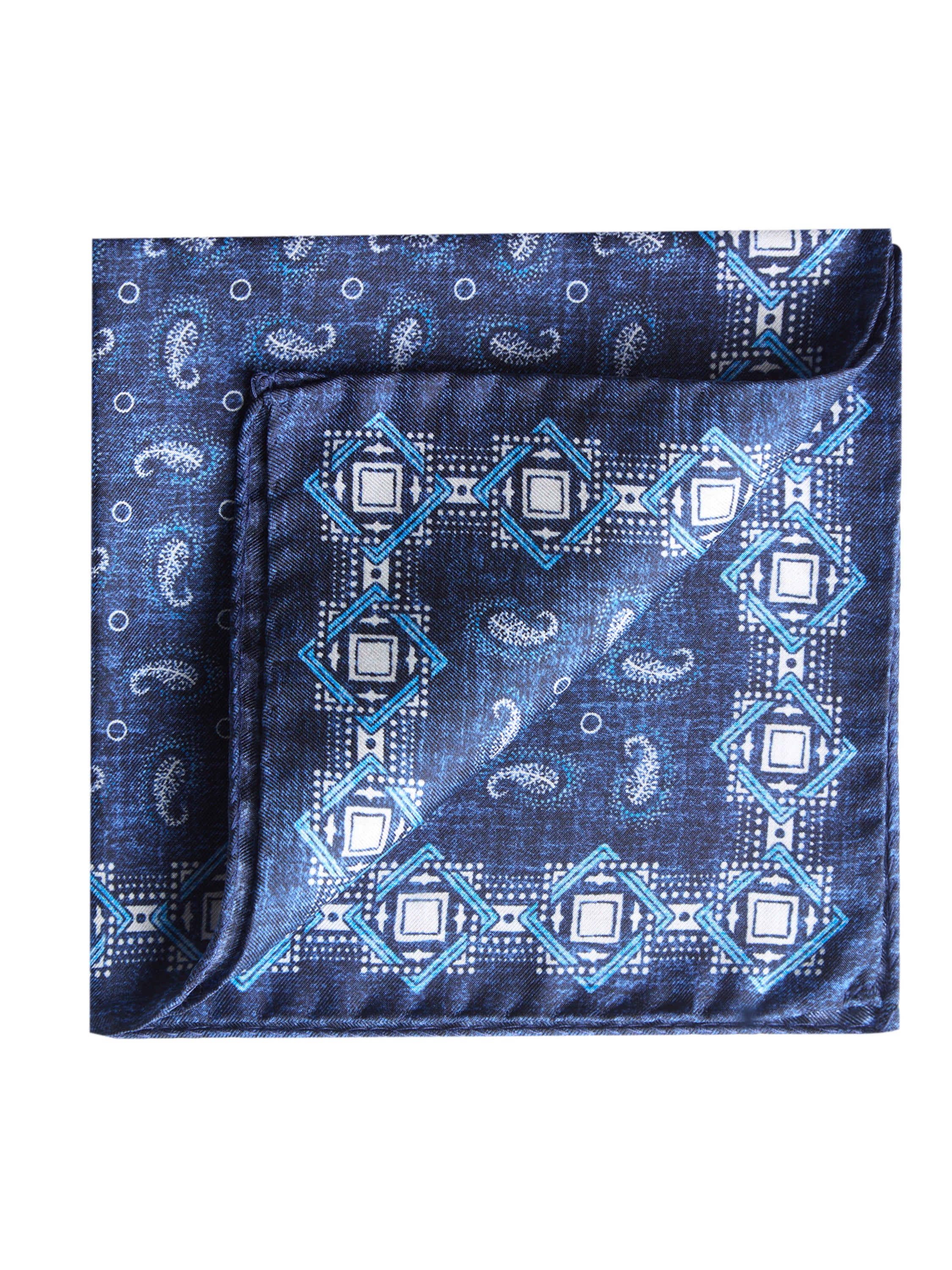 Silk Giada Paisley Handkerchief - Navy