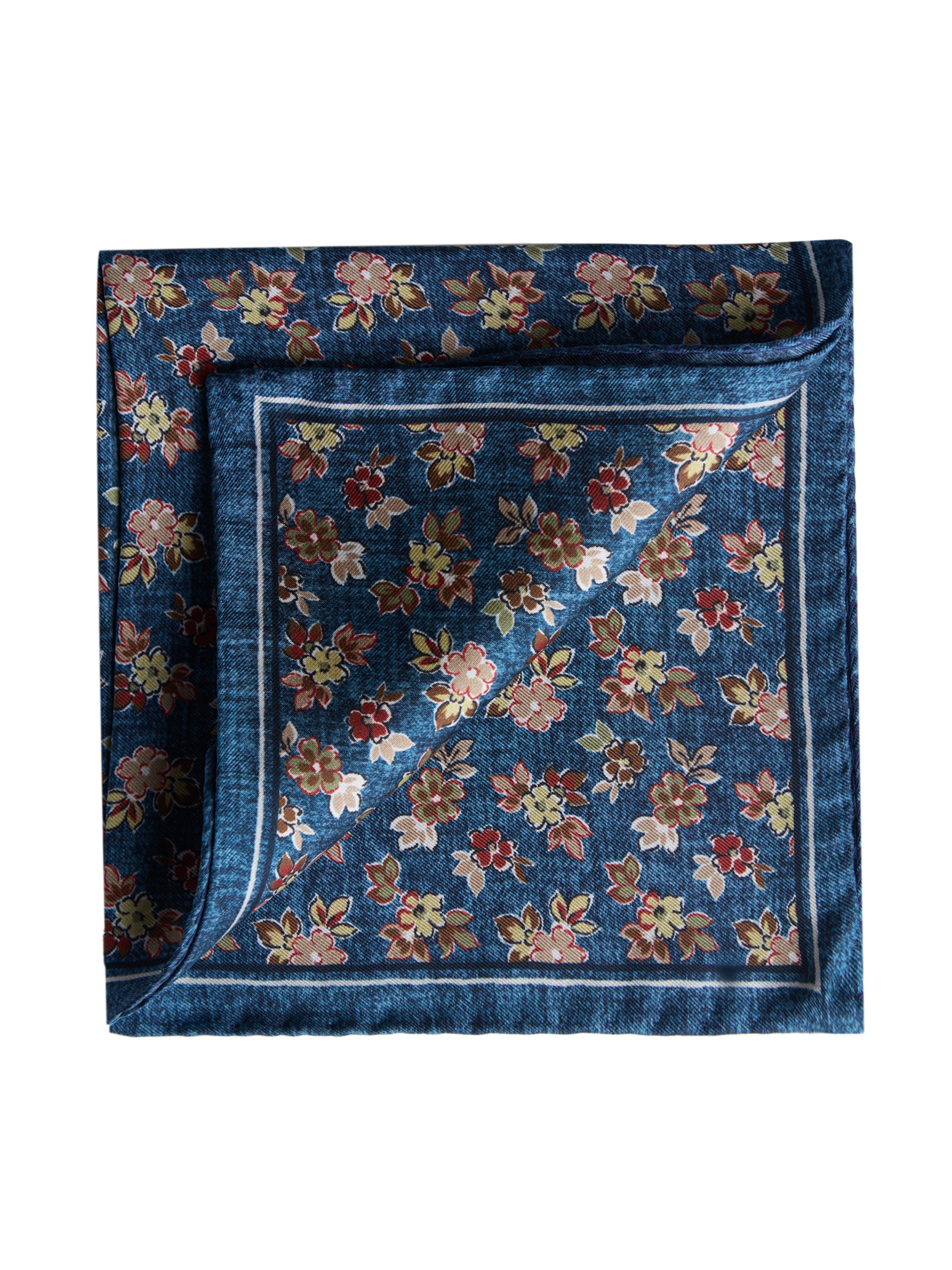 Floral Silk Handkerchief - Navy