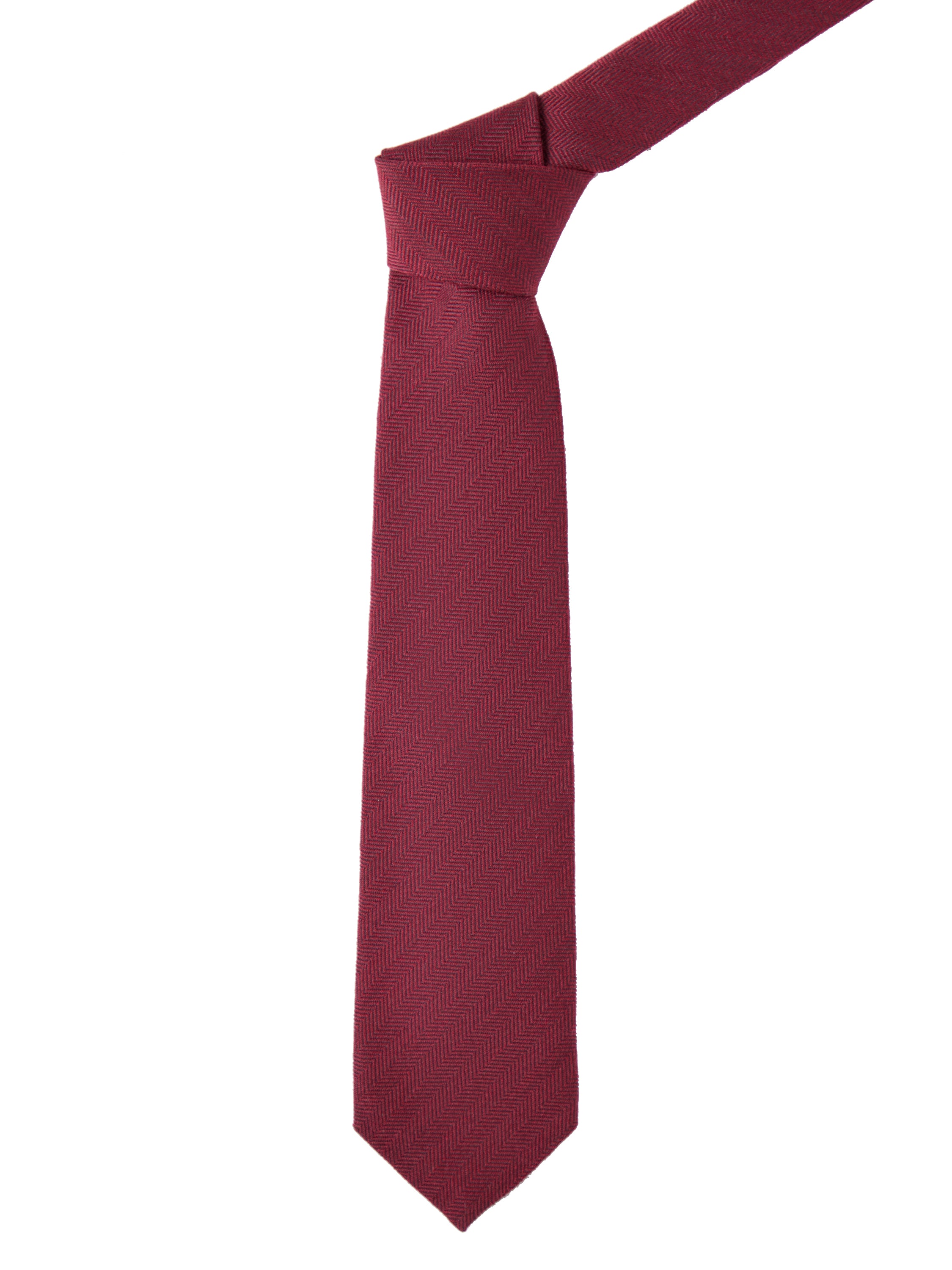 Wool & Silk Herringbone Tie - Burgundy