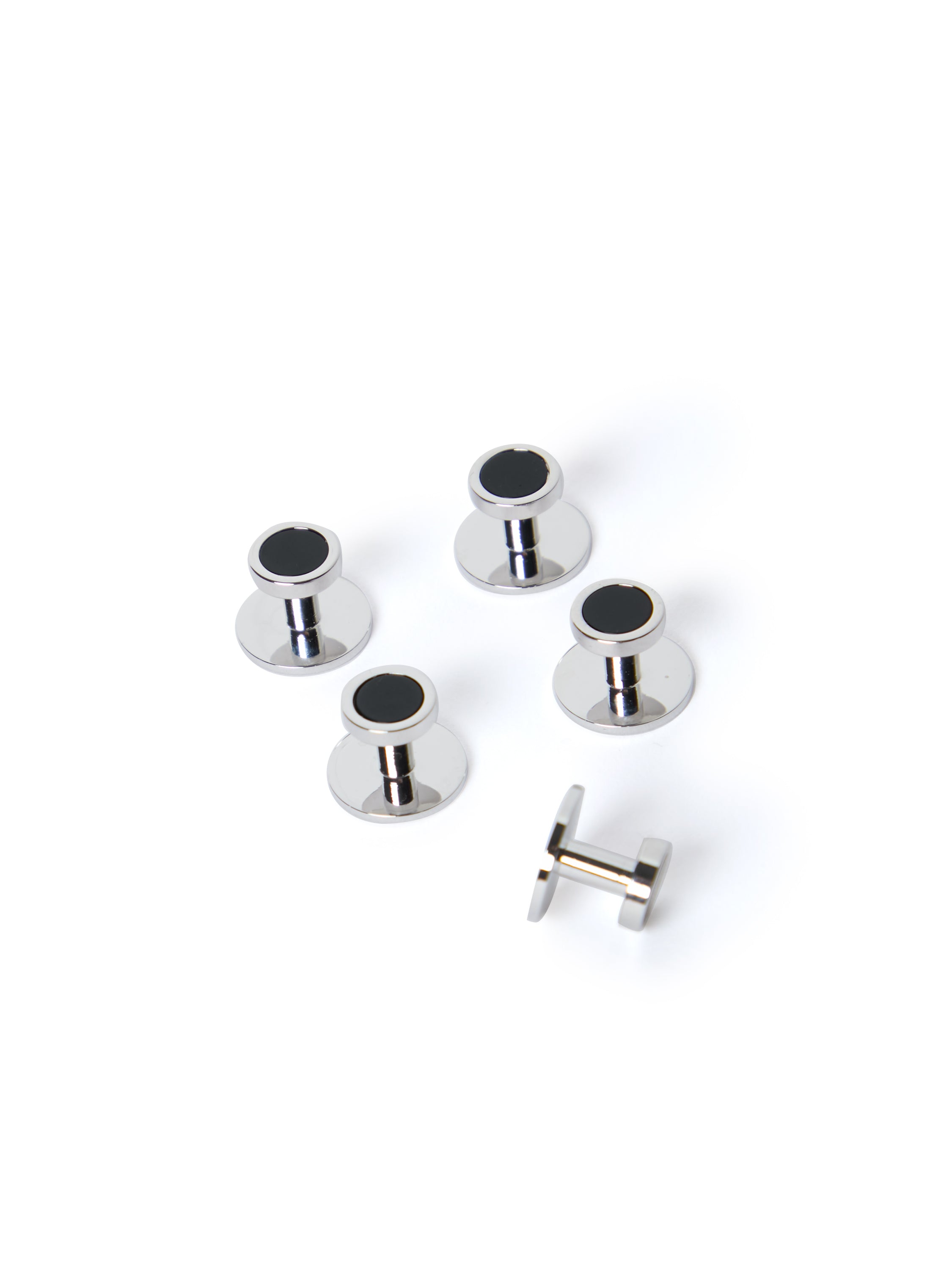 Rhodium-Plated Dress Studs - Onyx